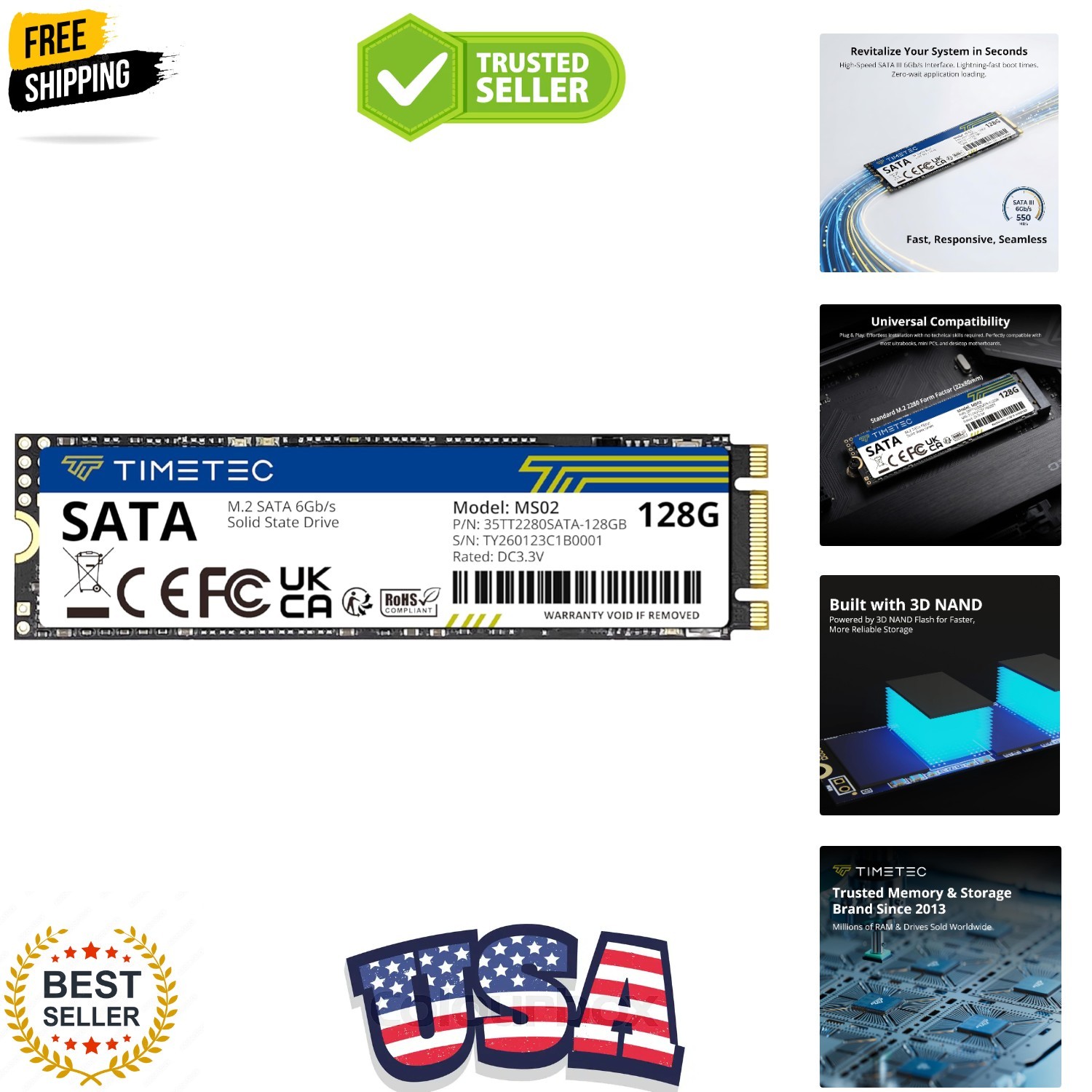 128GB SSD 3D NAND SATA III 6Gb/s M.2 2280 NGFF 64TBW Read Speed Up to 550MB/s…