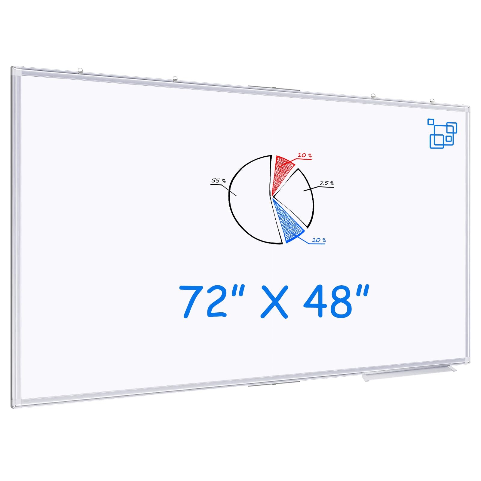 Whiteboard 48 W x 72 H Wall Mounted Aluminum Frame Silver Magnetic Portable