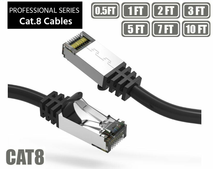 Cat.8 S/FTP (SSTP) CAT8 Ethernet Network 2GHz Cable 1Ft 2Ft 3Ft 5Ft 7Ft 10Ft lot