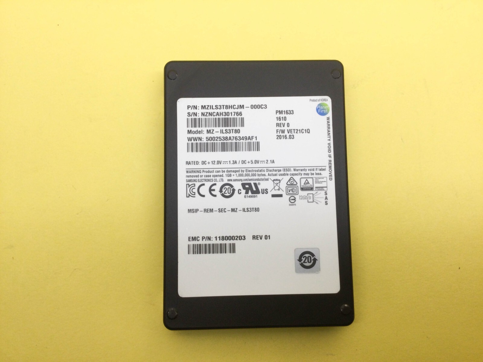 SAMSUNG PM1633 EMC 3.84TB SAS 12Gb/s 2.5” ENT SSD MZ-ILS3T80