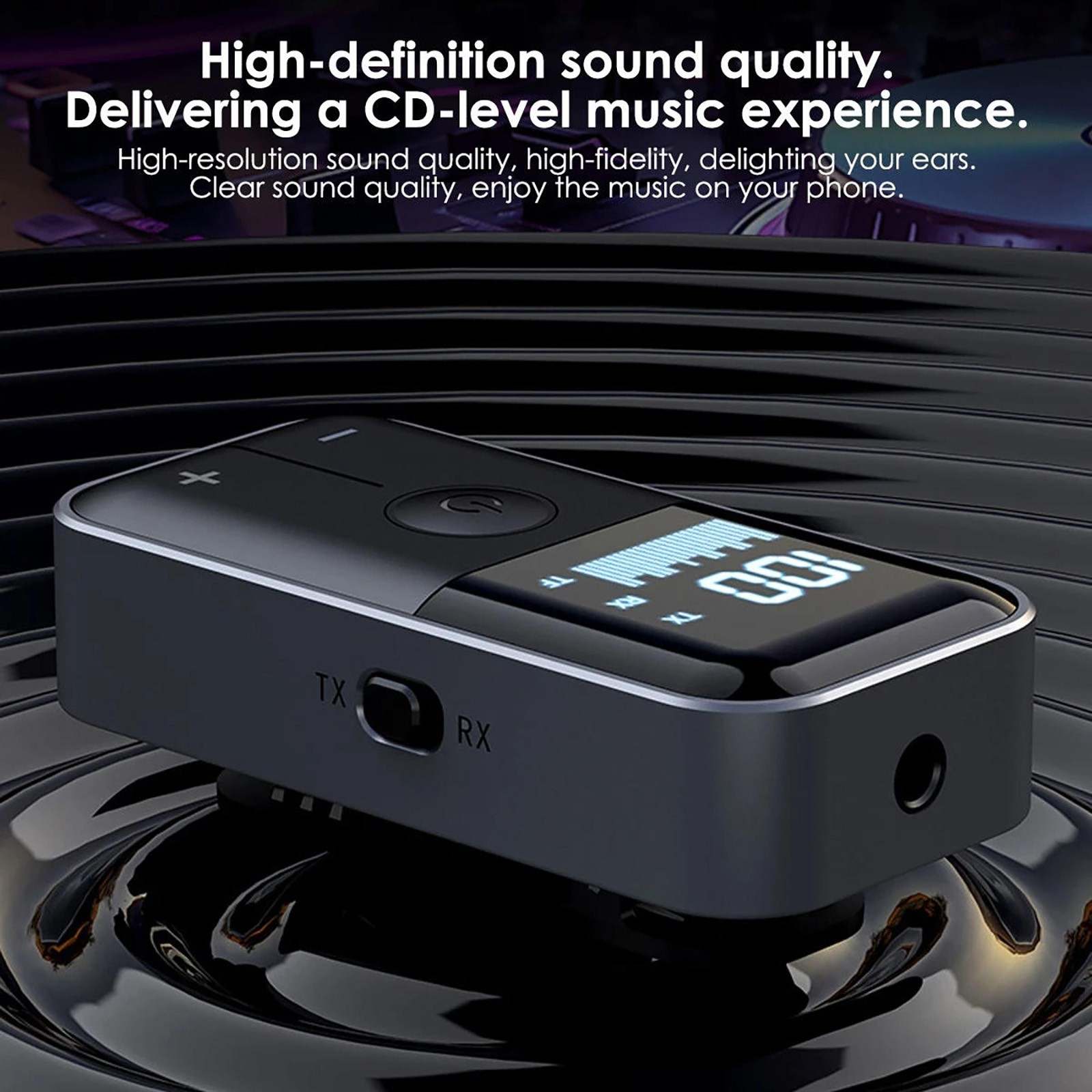 Bluetooth 5.4 Transmitter and Receiver with Battery Indicator 3.5mm Aux Adapter