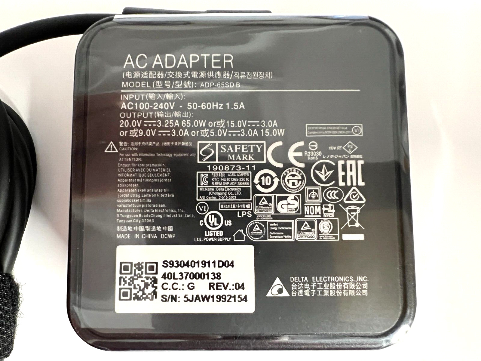 MSI 65W USB-C Laptop Charger ADP-65SD B For MSI Modern 15 A11MU-654 MS-1552