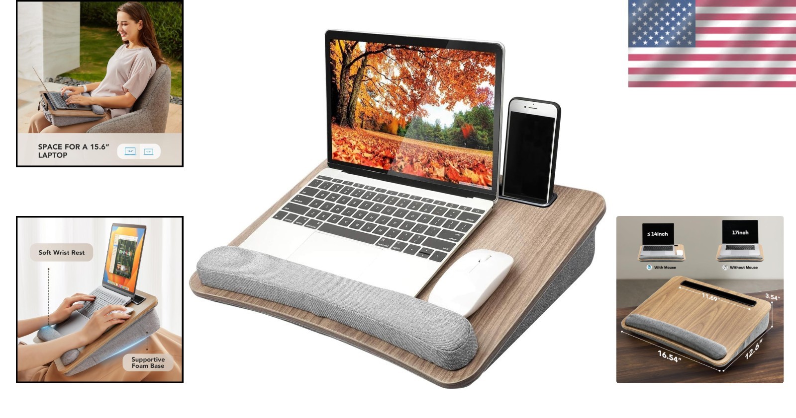 Luxury Laptop Lap Desk for Bed & Sofa – Fits Up to 15.6″, Anti-Slip Cushion