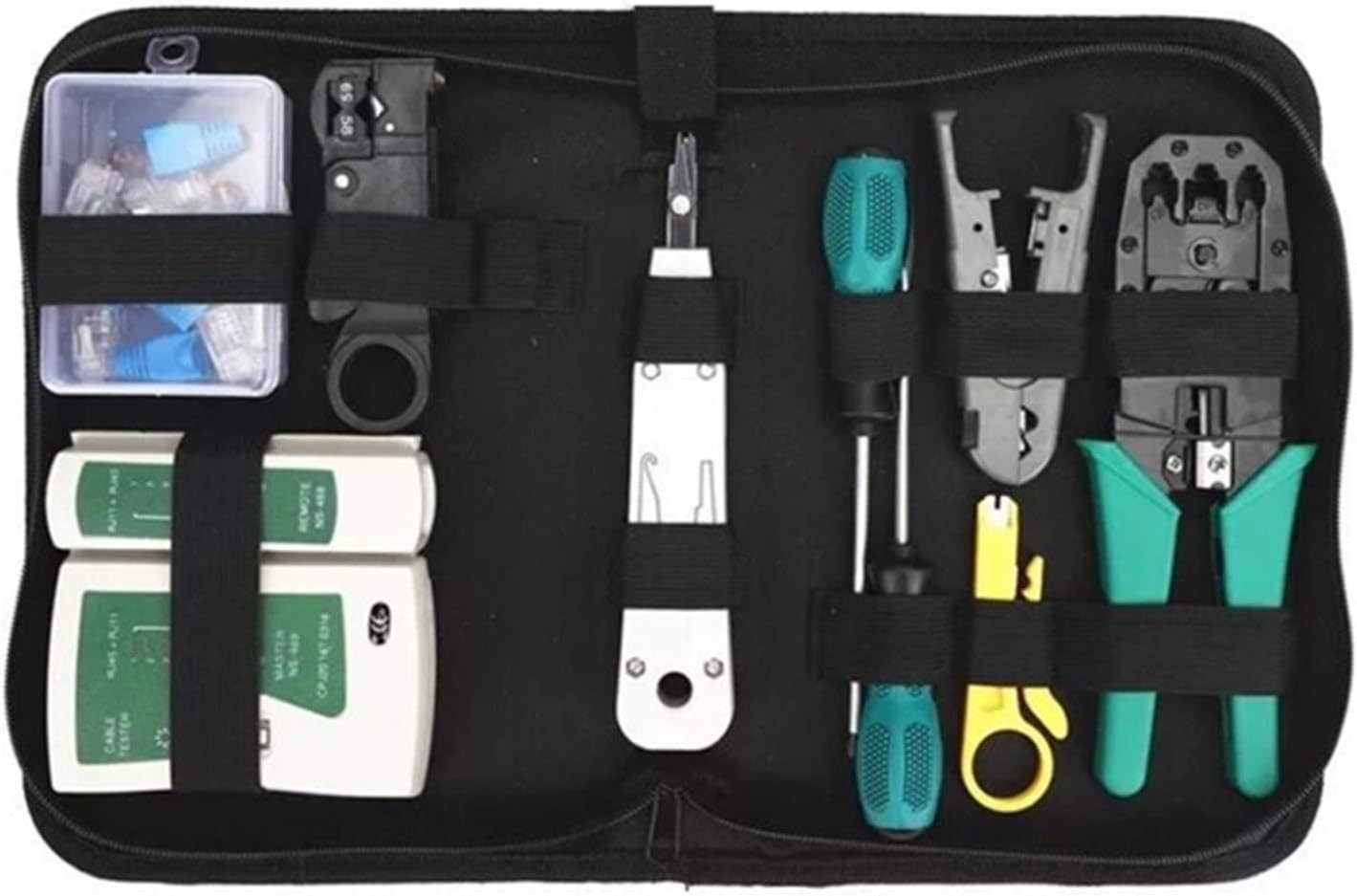 Network Tool Kit for Cat5 Cat5e Cat6, 11 in 1 Portable Ethernet Cable Crimper Ki