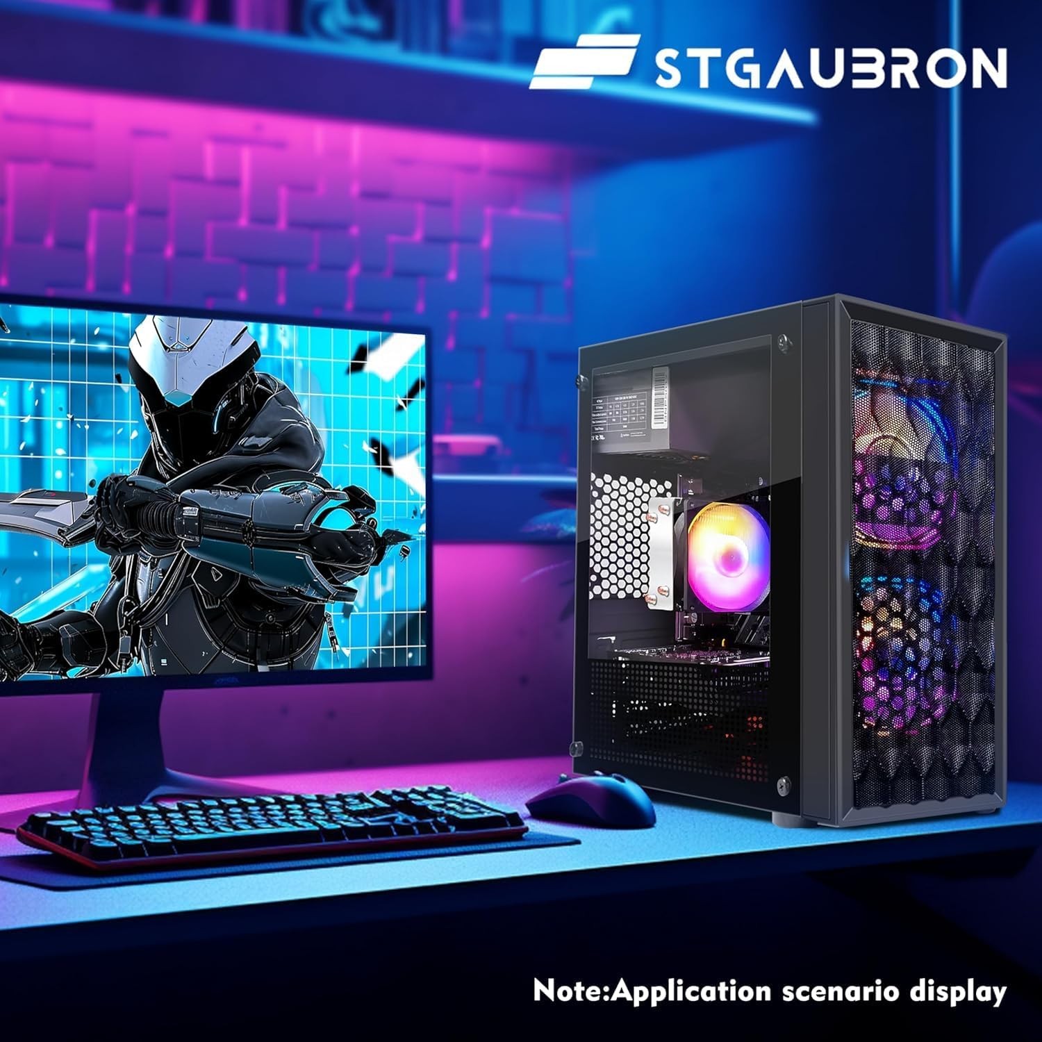 STGAubron Gaming PC Desktop,Ryzen 5 5500 up to 4.2GHz,RTX 3050 6G,16G,512G,W11H