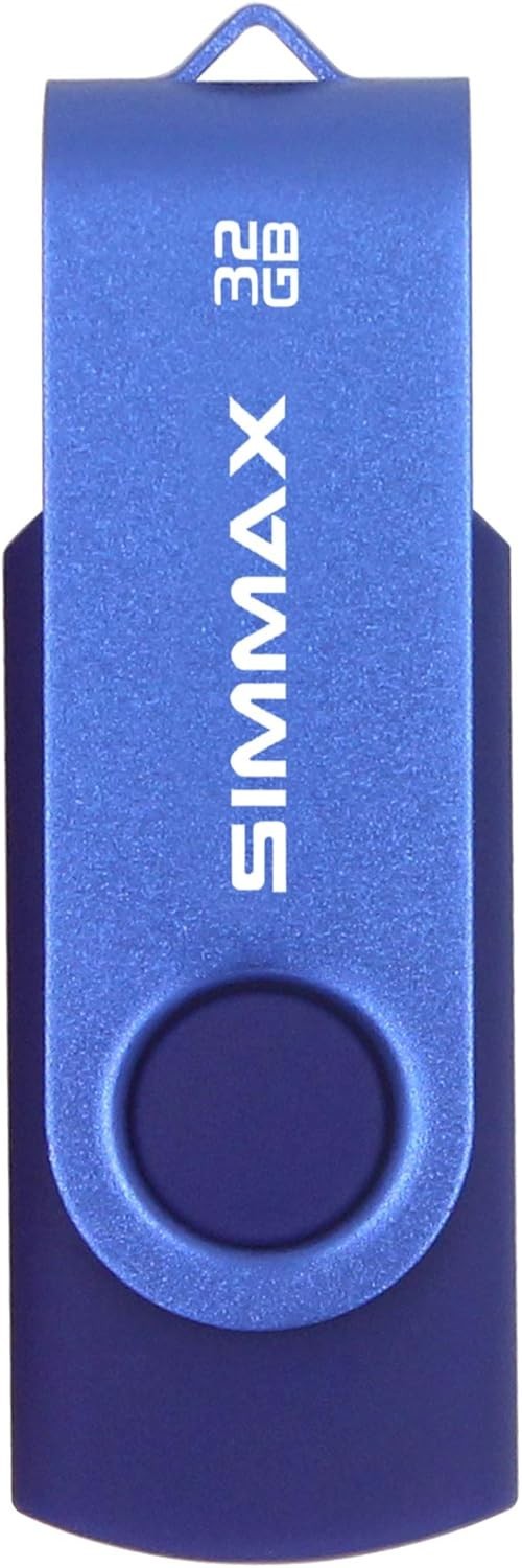 32GB USB 2.0 Flash Drive – Swivel Thumb Drive with LED Indicator, Blue