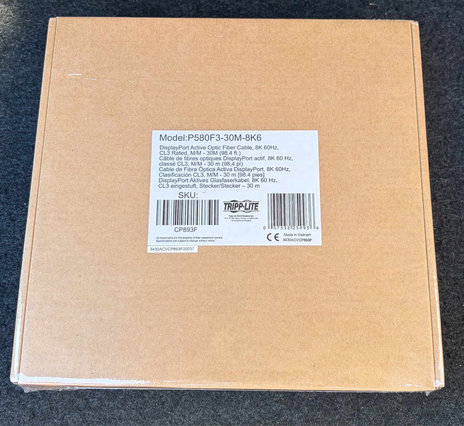 Tripp Lite 98ft DisplayPort Fiber Active Optical Cable 8K Black P580F3-30M-8K6