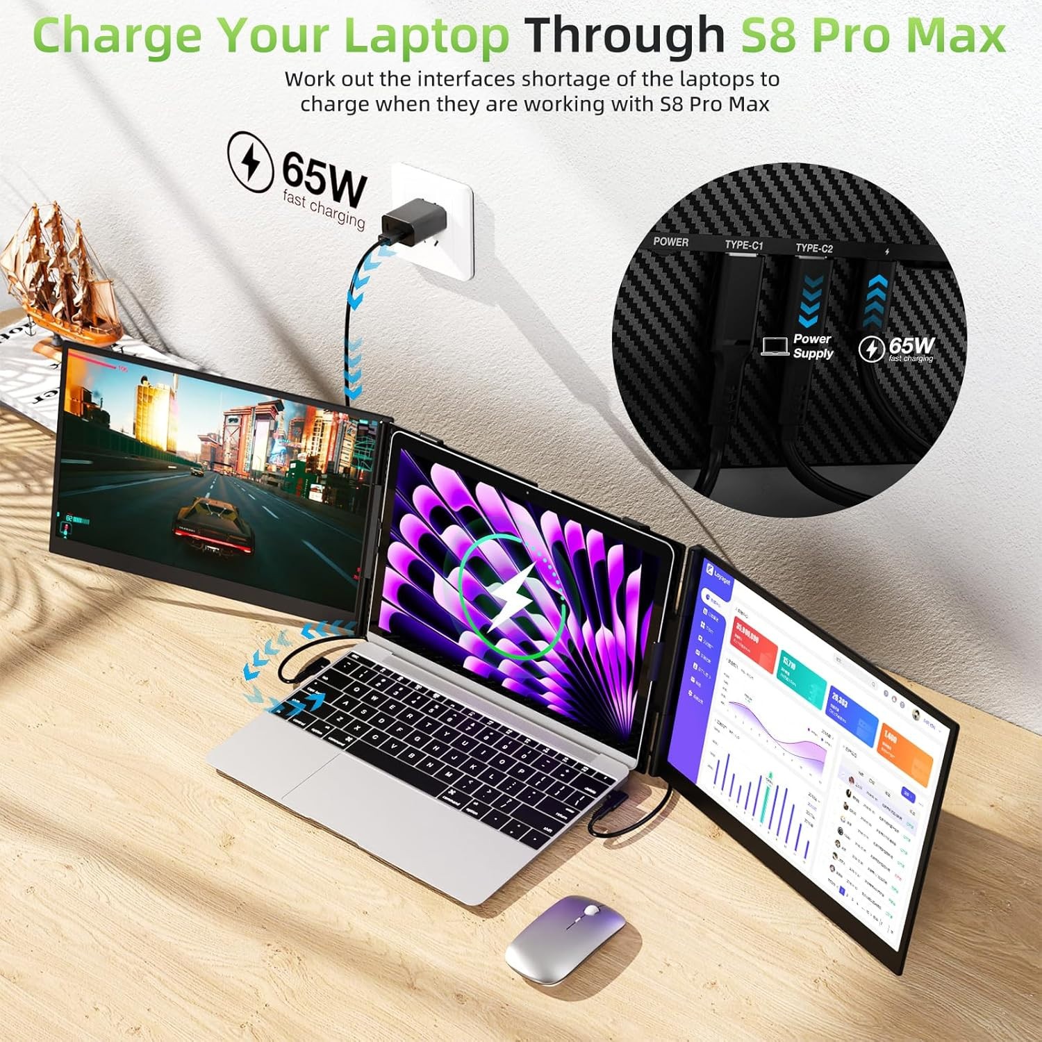Laptop Screen Extender, Ultra-Thin 15.3″FHD 1200P 16:10 Portable Monitor for Lap