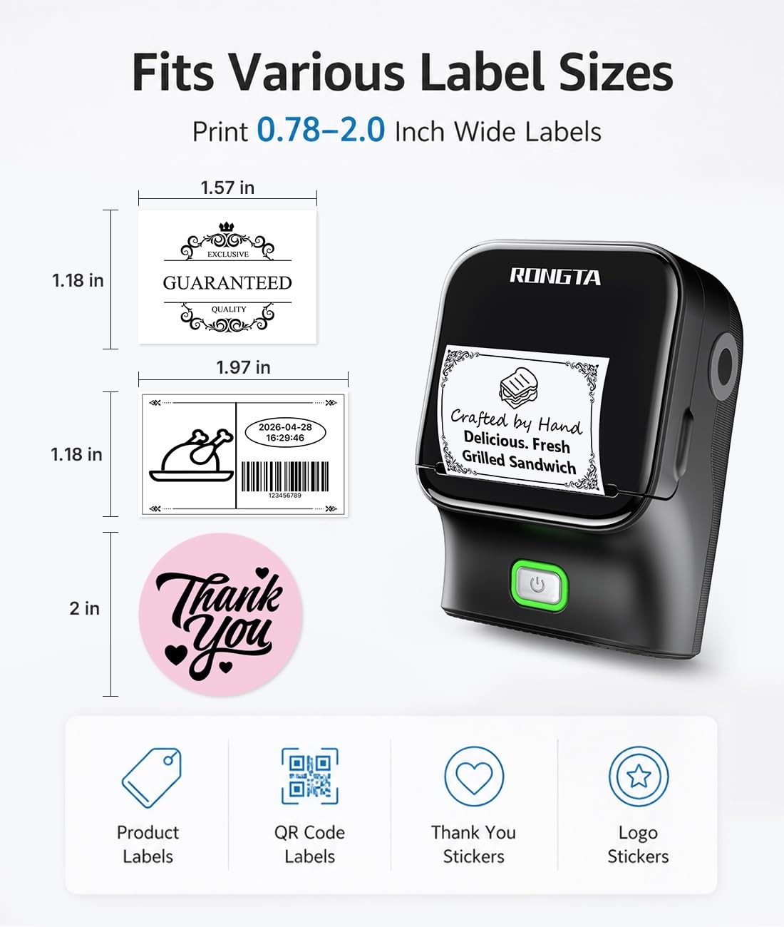 Rongta Bluetooth Label Maker Machine, Thermal Label Printer Easy to Use for O…