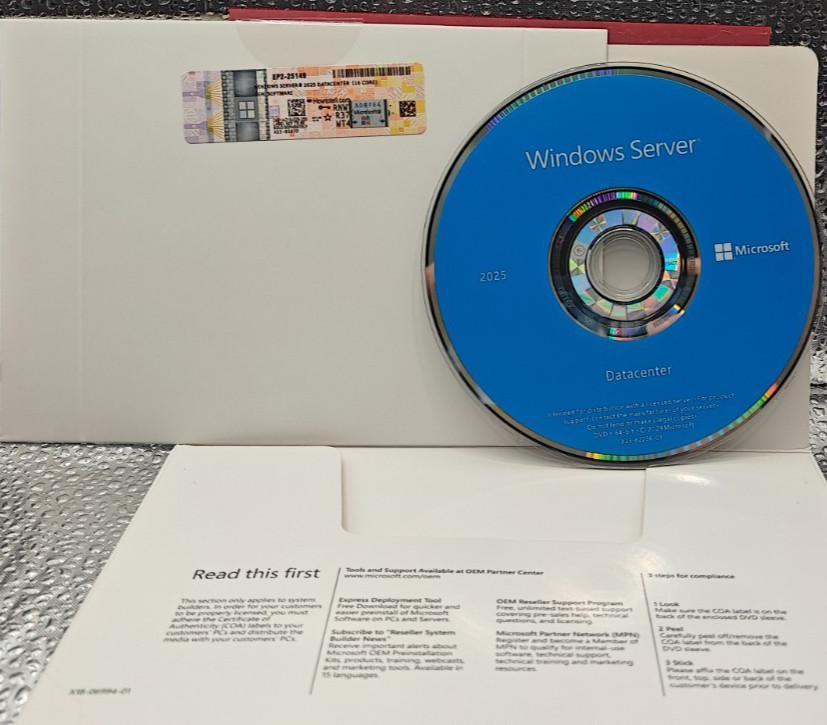 Microsoft Windows Server 2025 Datacenter – Genuine OEM License (16 Core)