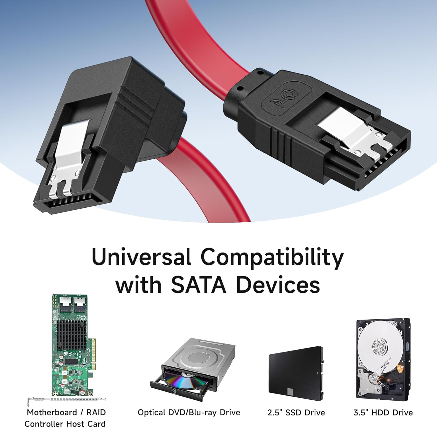 SATA III Cable 6Gbps 90 Degree Right Angle Locking Latch 8 Inches for HDD Lot