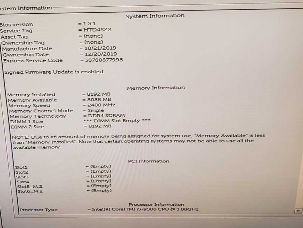 Dell OptiPlex 3070 Desktop MT Intel Core i5-9500 @ 3.00GHz 8GB RAM No HDD/SSD