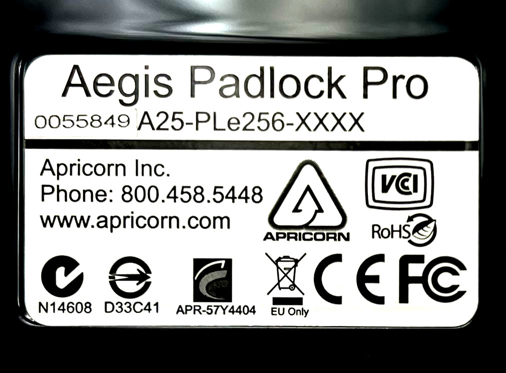 Apricorn A25-PLe256-500 Aegis Padlock 500GB Secure USB HDD with AES Encryption