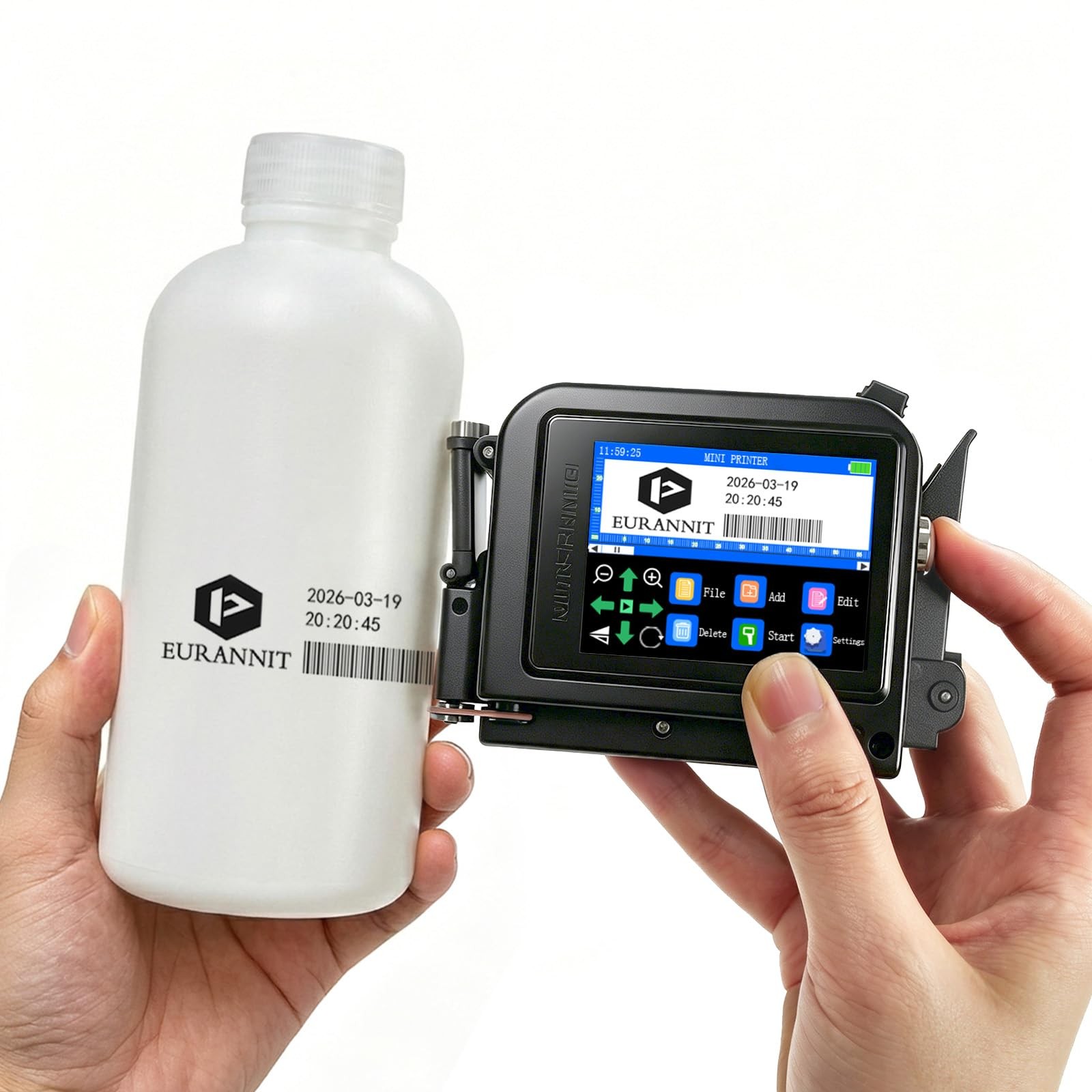 Eurannit E11W Mini Handheld Inkjet Printer – 0.5″ Prints on 0.5 in, Black