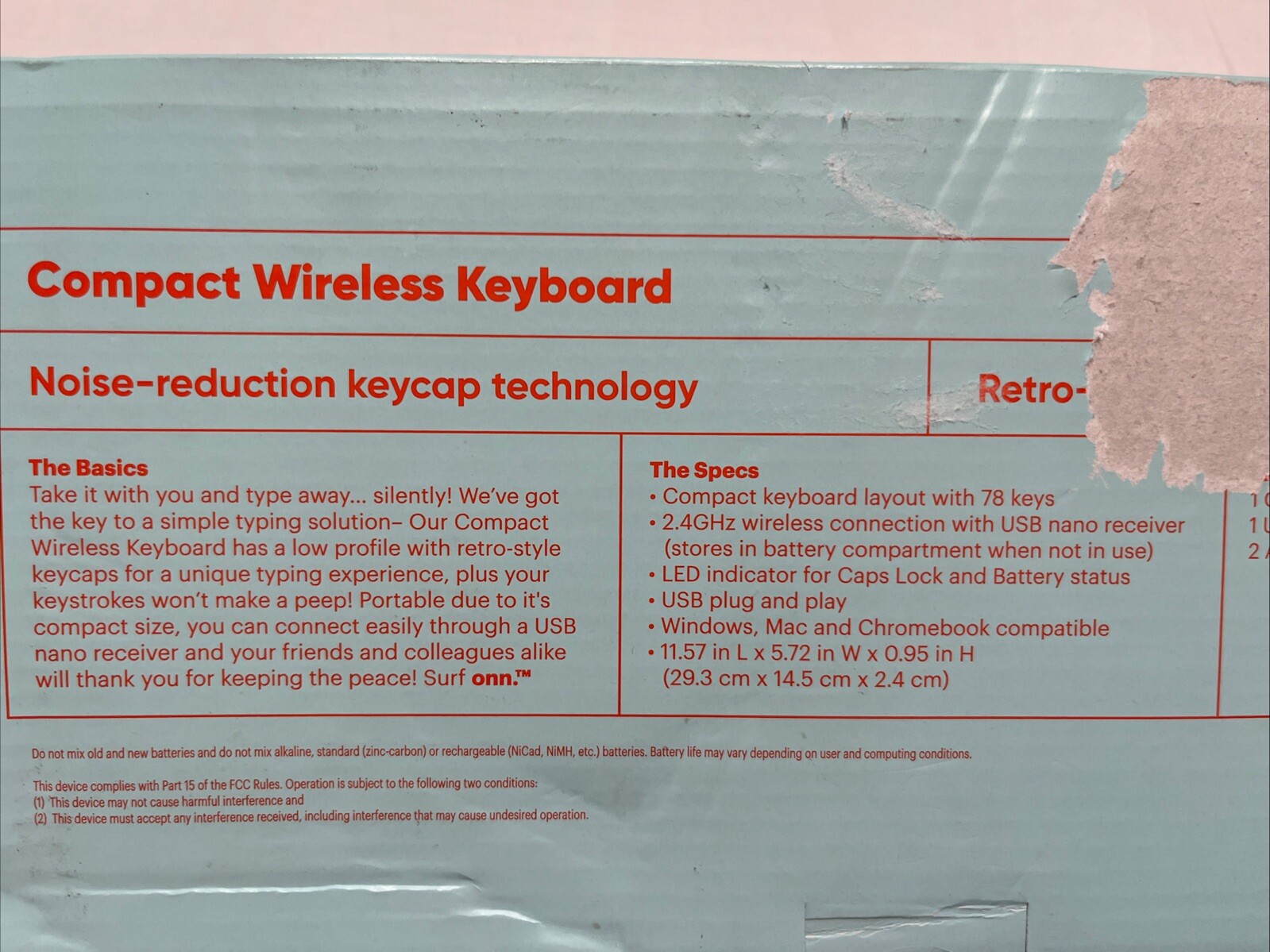 Surf Onn 78 Keys Compact Wireless Keyboard Damaged Box Pink Keyboard Not Tested