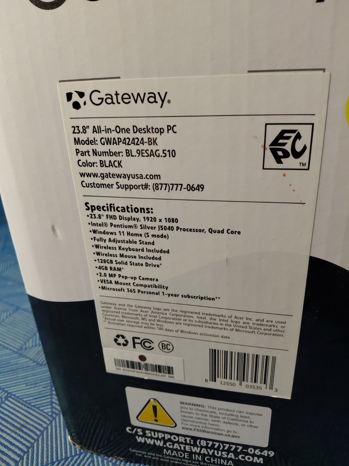 Gateway 23.8″ (128GB SSD, Intel Pentium Silver J5040, 3.20 GHz, 4GB) All-in-One