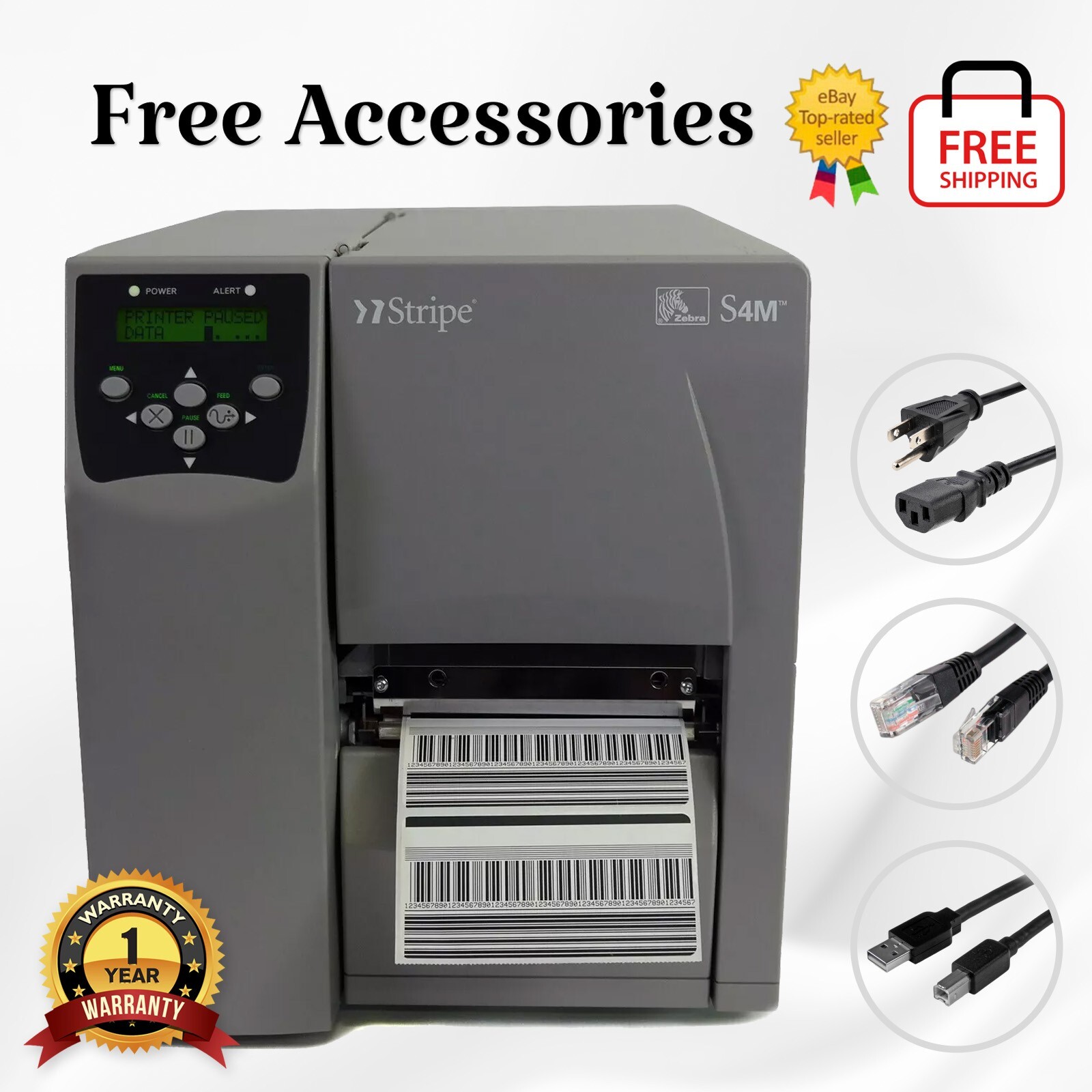 ZEBRA S4M Thermal Transfer Barcode Label Printer Ethernet USB 1YR WARRANTY