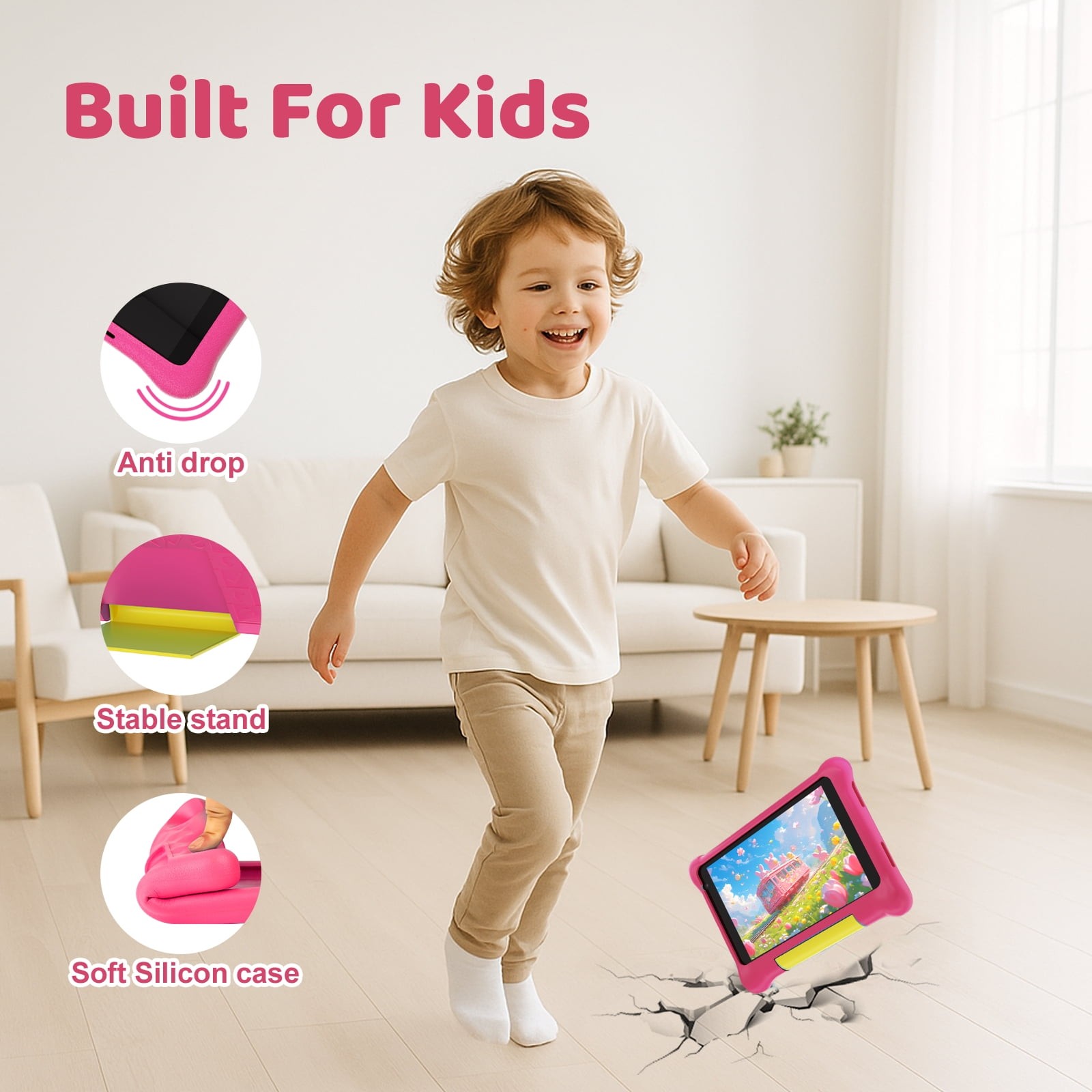 7″ Kids Learning Tablet Bundle – Headphones, Stylus Bag,5GB RAM 32GB ROM-Pink