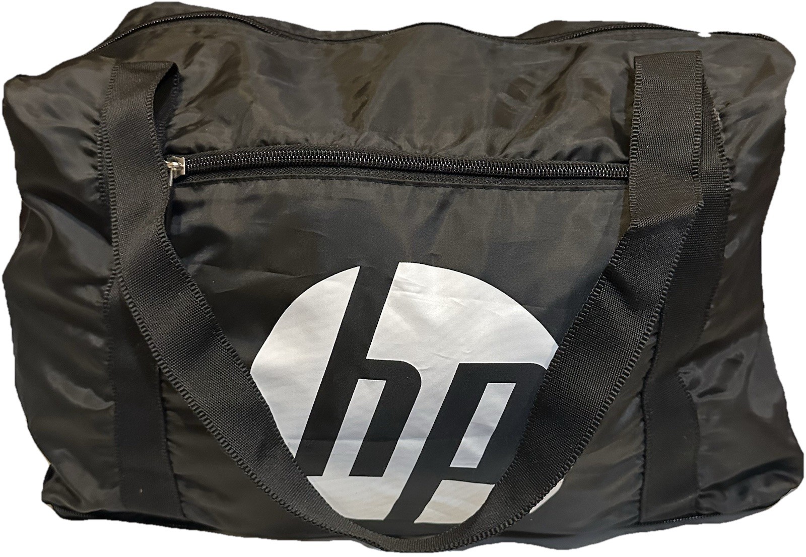 HP BLACK NYLON LOGO TOP ZIP TOTE WITH FRONT BACK ZIP POCKETS COMPUTER TECH BAG