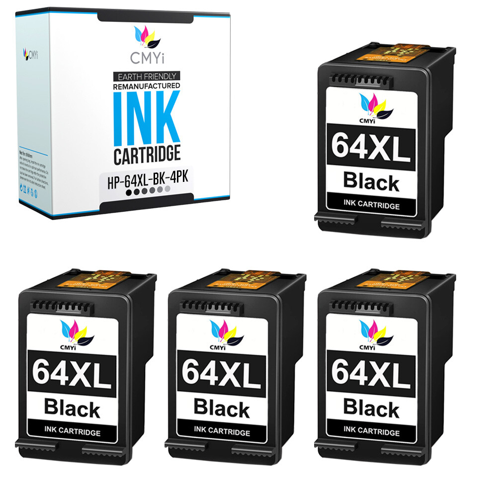 4-PK Replacement 64 XL Black Ink Cartridge for HP ENVY Inspire 7200e 7220e 7252e