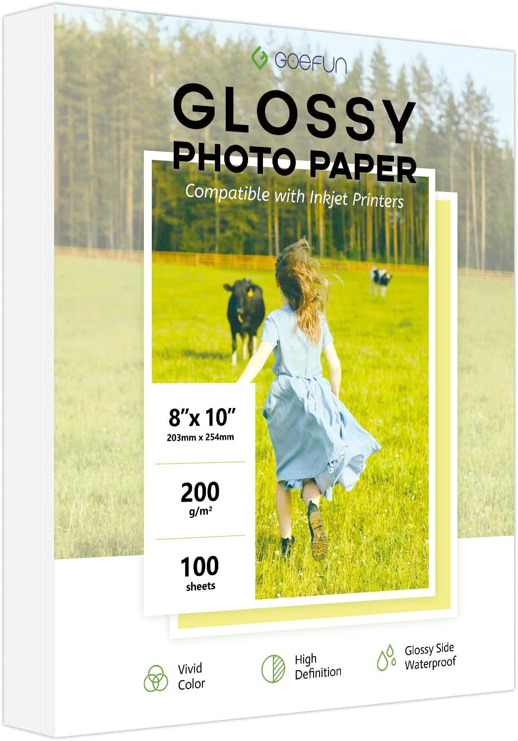100 Sheets Glossy Photo Paper 8X10, Goefun 200GSM/54LB Inkjet Printer Paper for