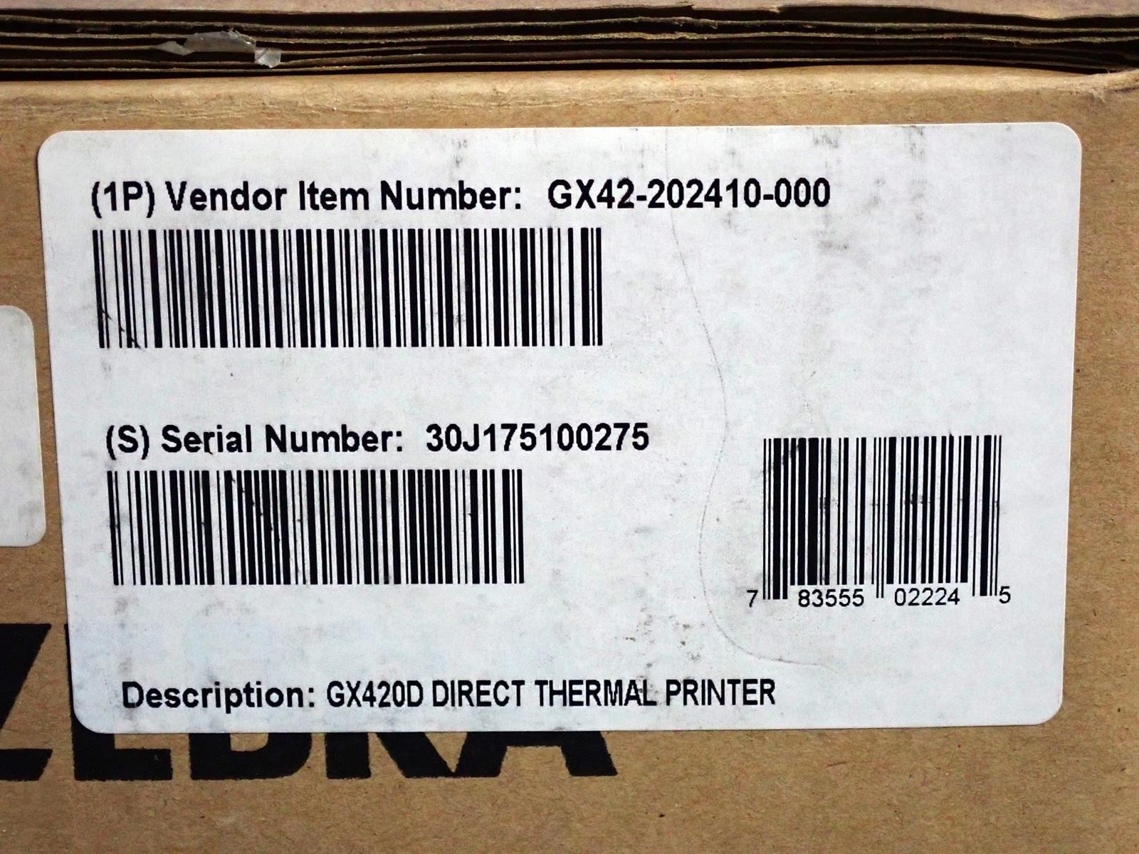 ZEBRA GX420D Thermal Label Printer | 0″ Total Use | GX42-2024P0-000 | NOB!