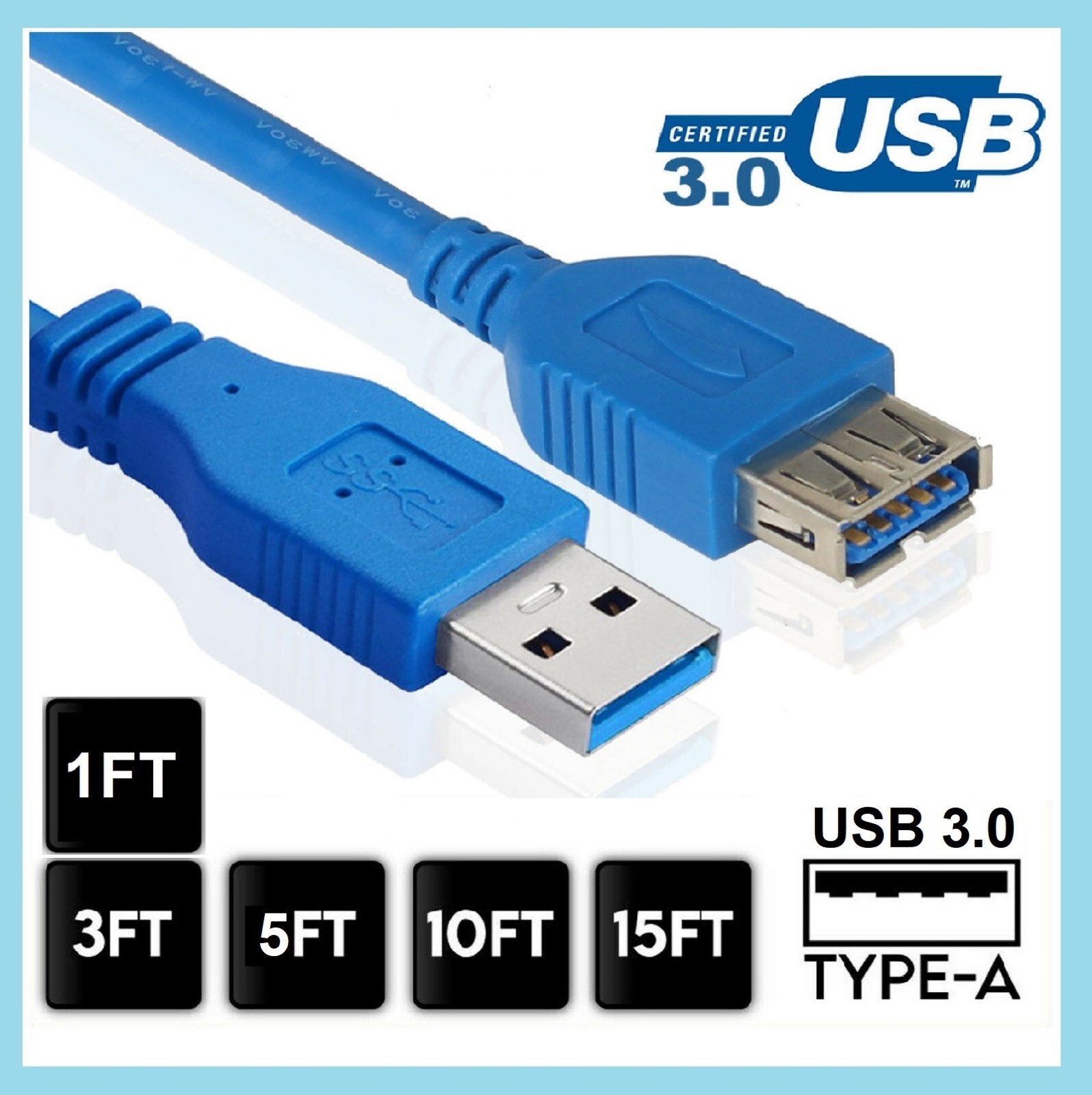USB 2.0 3.0 Extension Extender Cable Cord USB A Male to Female 1-16FT HIGH SPEED
