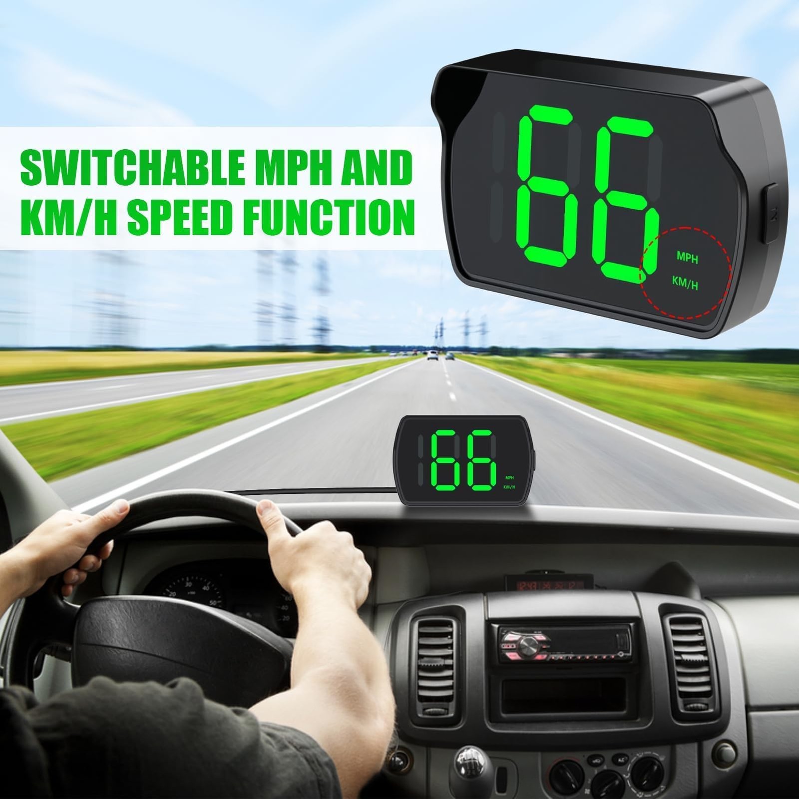 GPS Digital Speedometer HUD Large LED Display Plug and Play Universal Car Truck