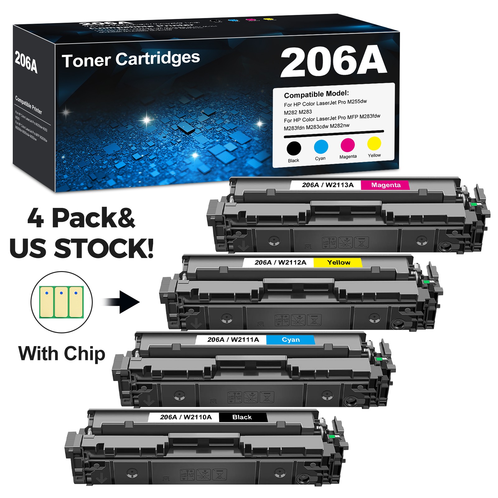 206A Toner For HP 206A 206X W2110A LaserJet Pro M283fdw M283cdw M282 WITH CHIP