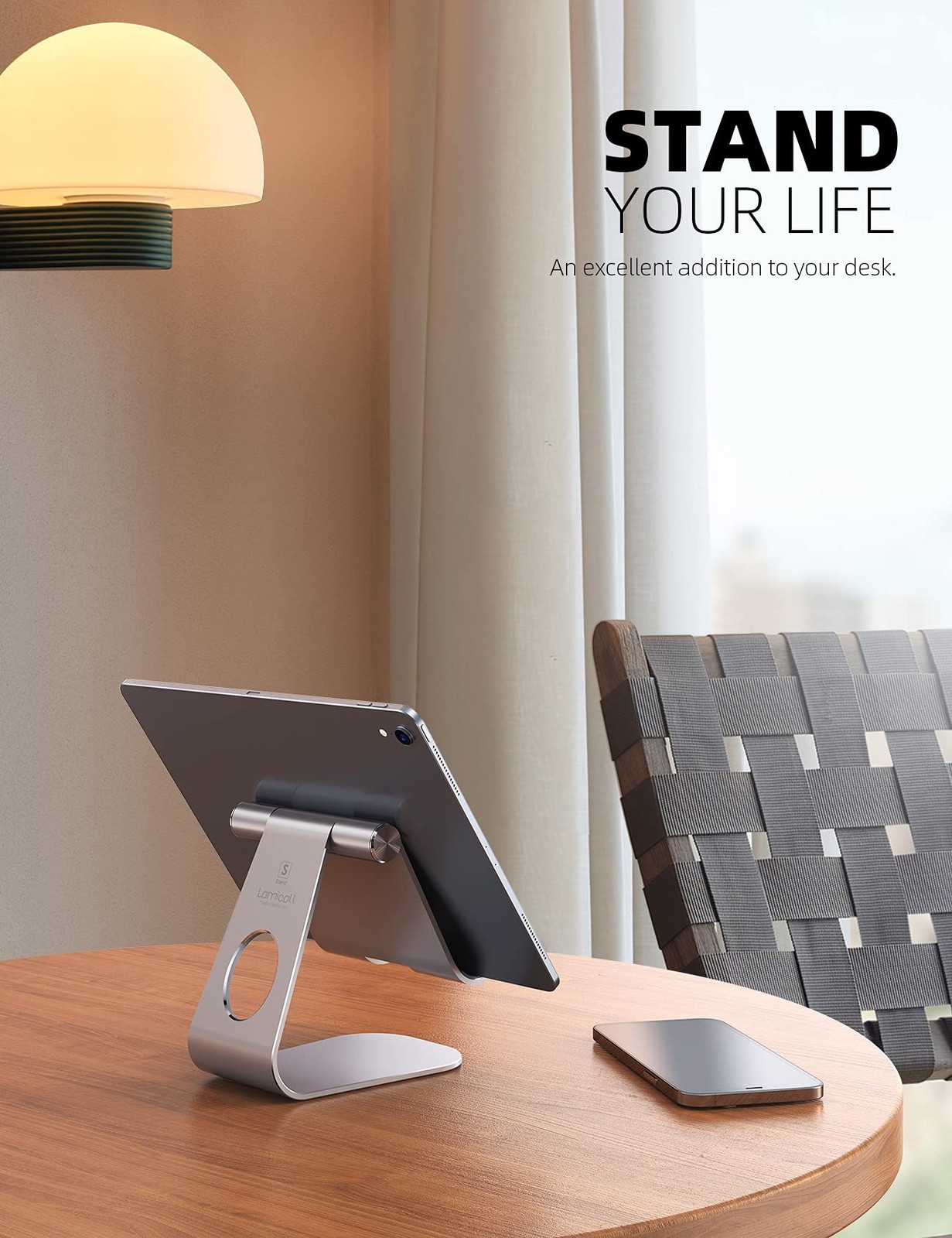 Lamicall S1 Tablet Stand, Adjustable Holder – 4 inches, 1-Silver