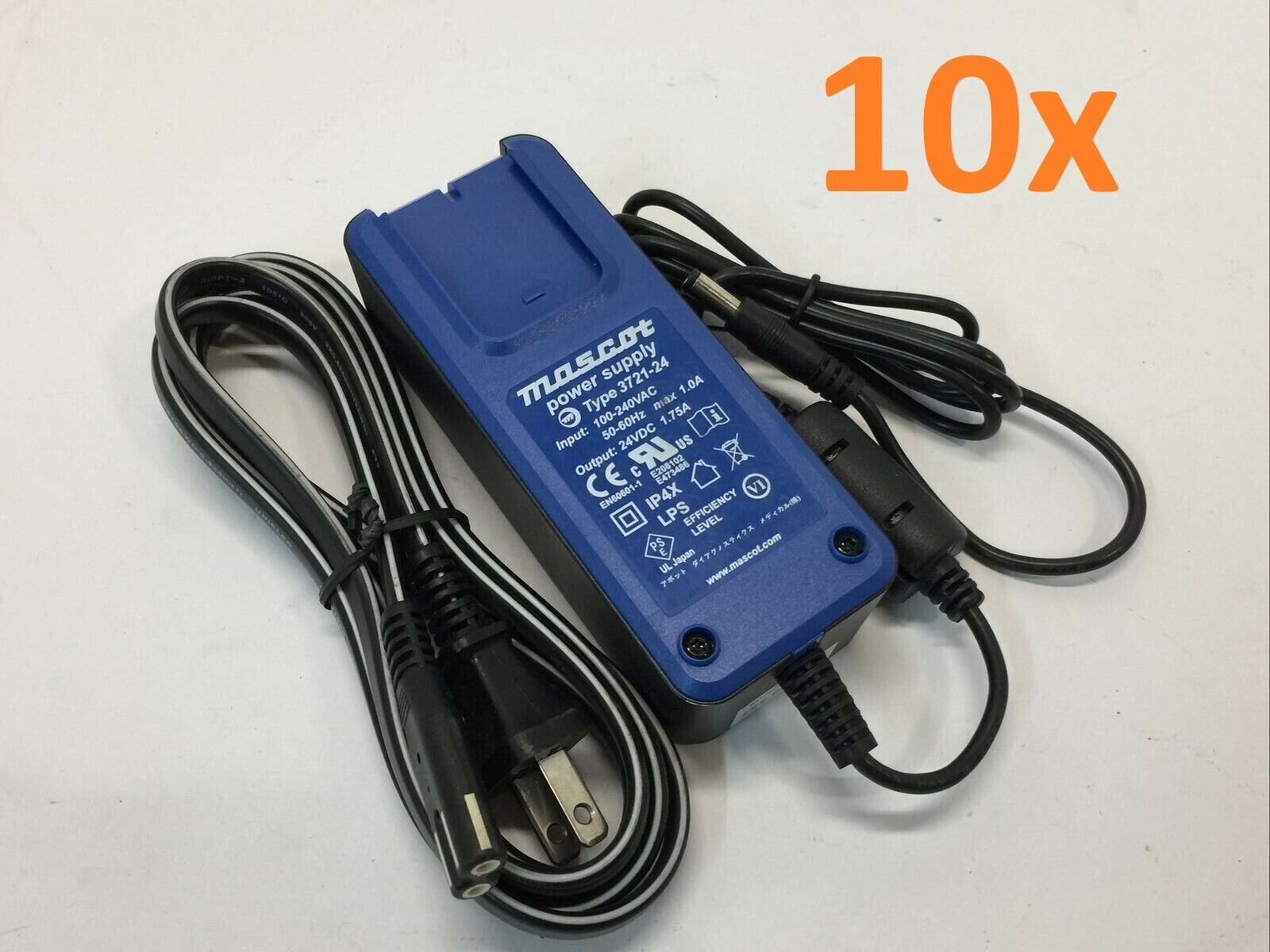 Lot of 10 – Mascot 24V DC 1.75A Power Supply AC Adapter 100-240VAC 3721-24 5.5mm