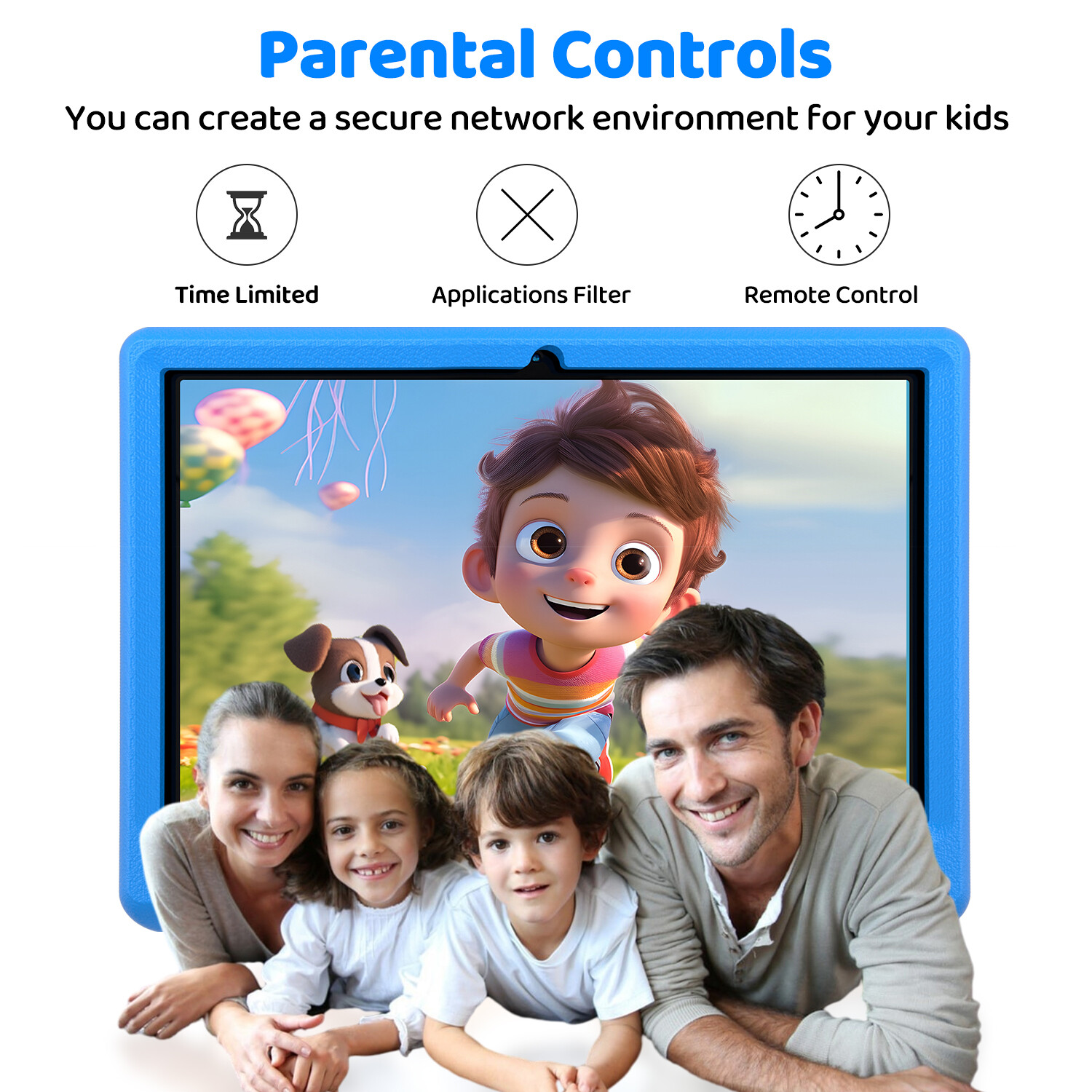 AEEZO Kids Tablet 10 inch Android 13 Tablets 6GB 64GB with Shockproof Blue