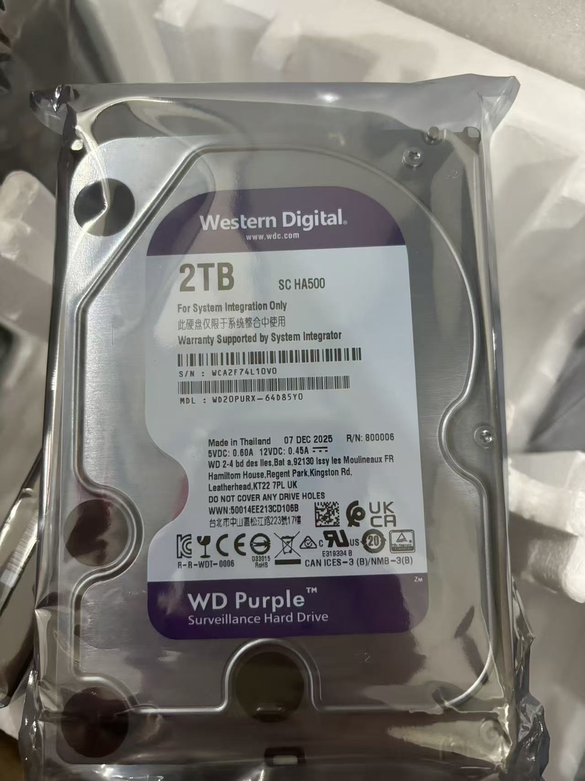 Western Digital Purple 2TB WD20PURX 5400 RPM 3.5 inch Internal Hard Disk Drive