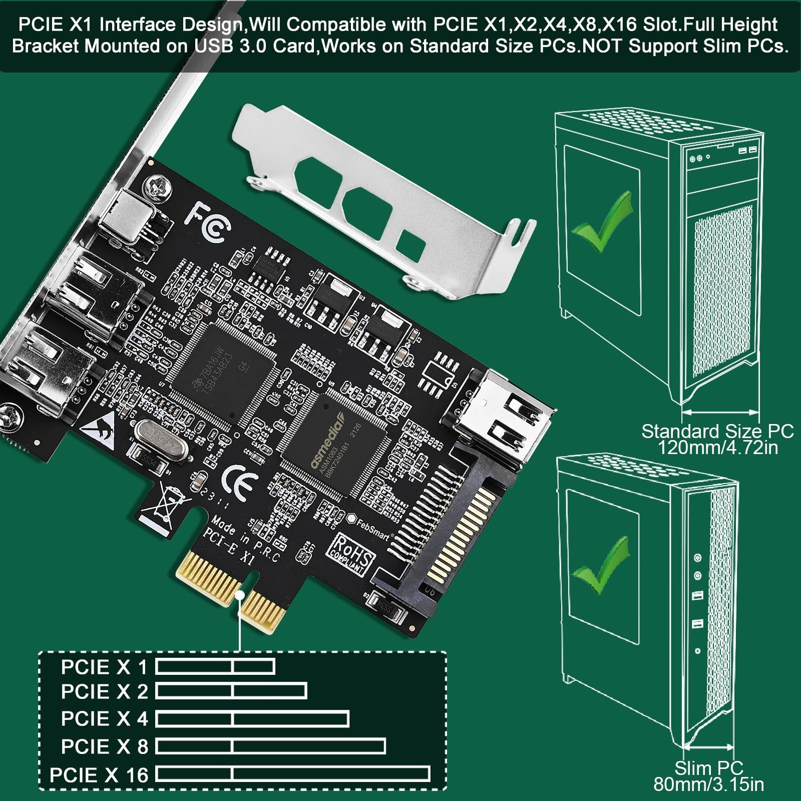 4-Port PCIe Firewire 400 Expansion Card, 1394A, Plug & Play for Windows/MAC, 400