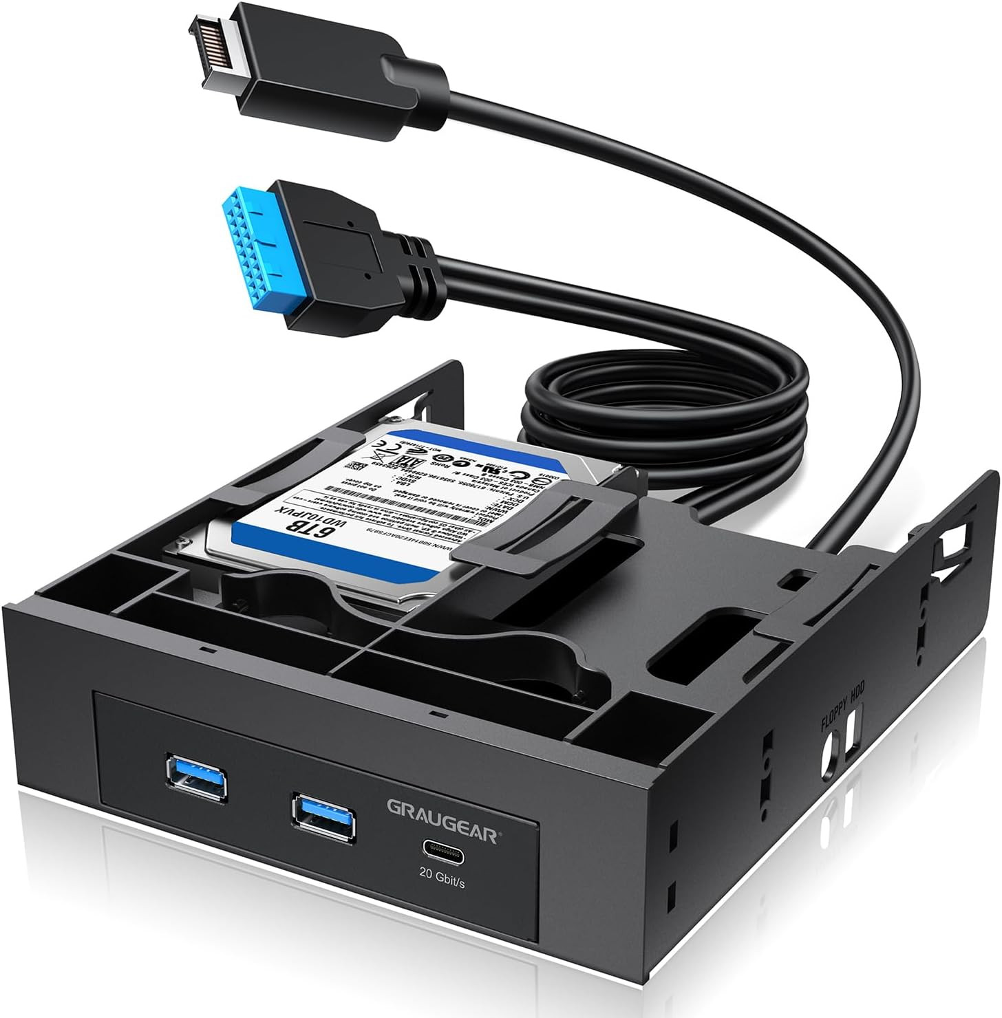 5.25 Inch Internal USB Hub Front Panel – USB‑C 20Gbps + 2X USB‑A 5Gbps, Dual 2.5