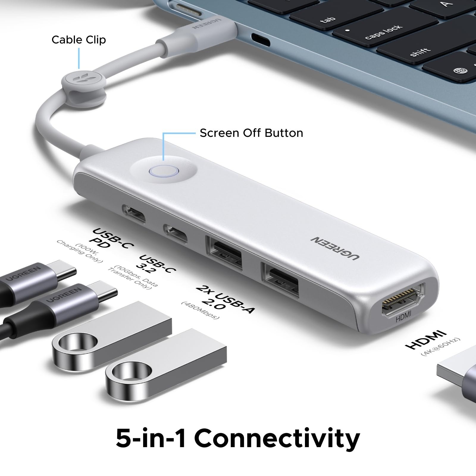 UGREEN USB C Hub 5-in-1 Adapter 100W PD 4K HDMI 10Gbps for MacBook/iPad