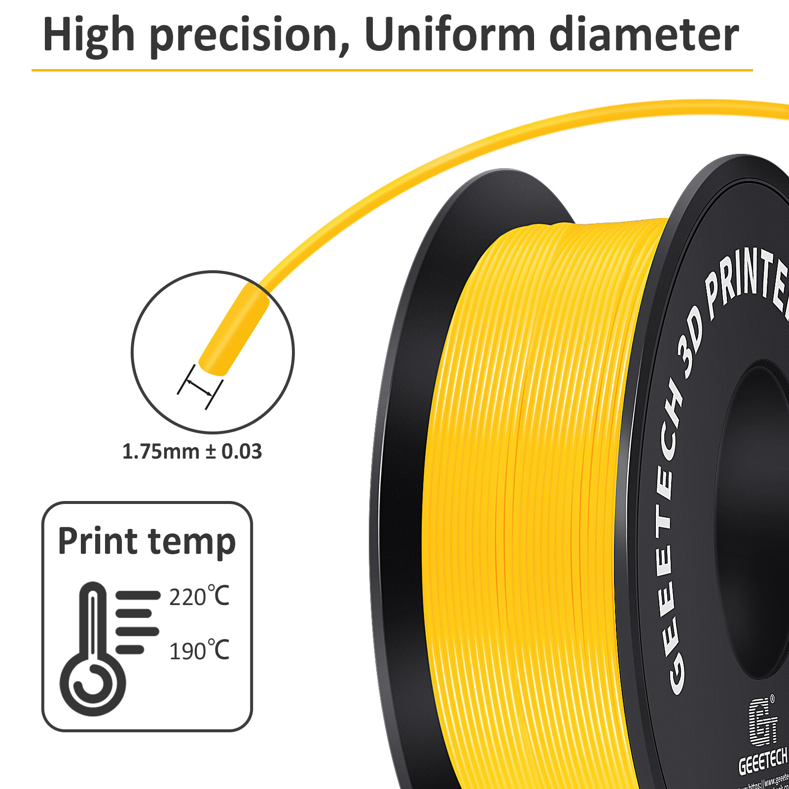 GEEETECH 3D Printer Filament Regular PLA Yellow 1.75mm 1KG/Roll Consumables US