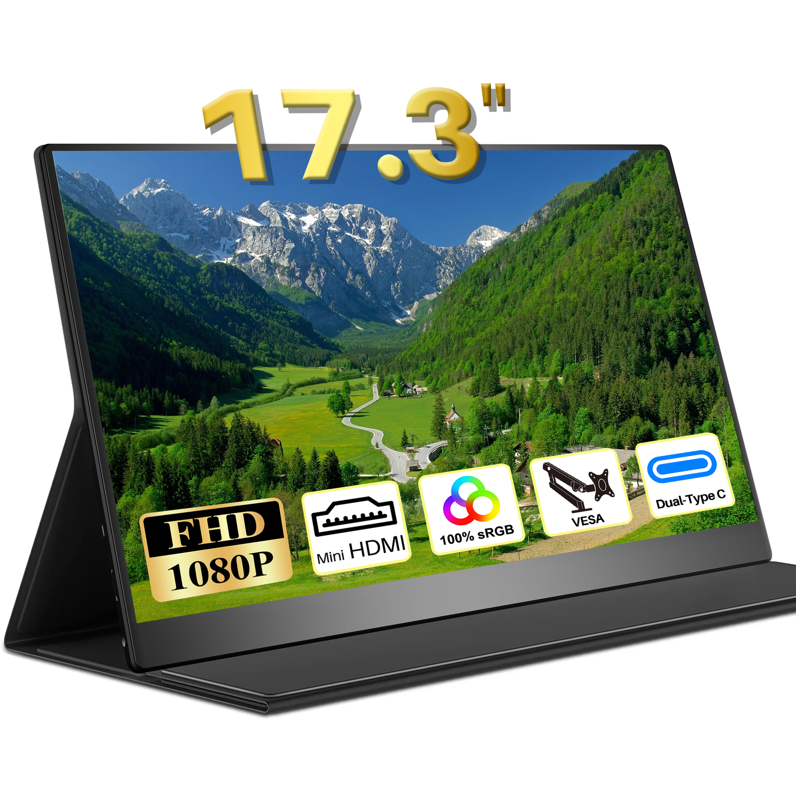 Portable Monitor 17.3″ 1920*1080 Display USB C HDMI For Laptop Computer PC Used