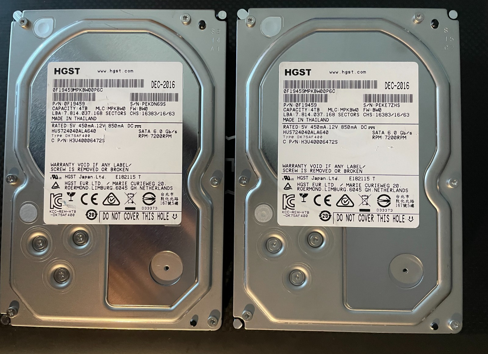 Lot Of 2 x 4TB HGST HUS724040ALA640 HDD 4TB SATA 6Gb/s 3.5″ 0F19459