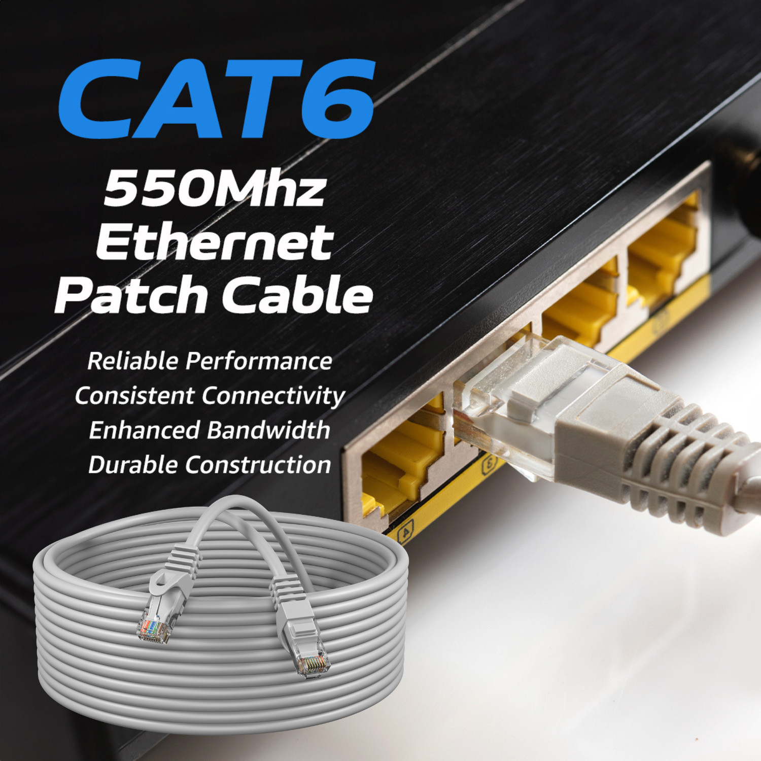 CAT6 Patch Cable 500mhz Ethernet Internet Network Router LAN RJ45 UTP GREY LOT