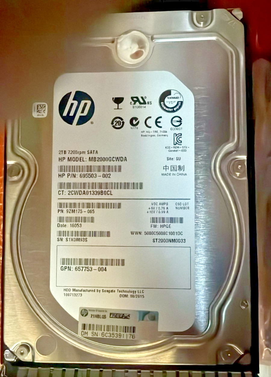HP/SEAGATE MB2000GCWDA 2TB SATA HARD DRIVE P/N:695503-002 ST2000NM0033.