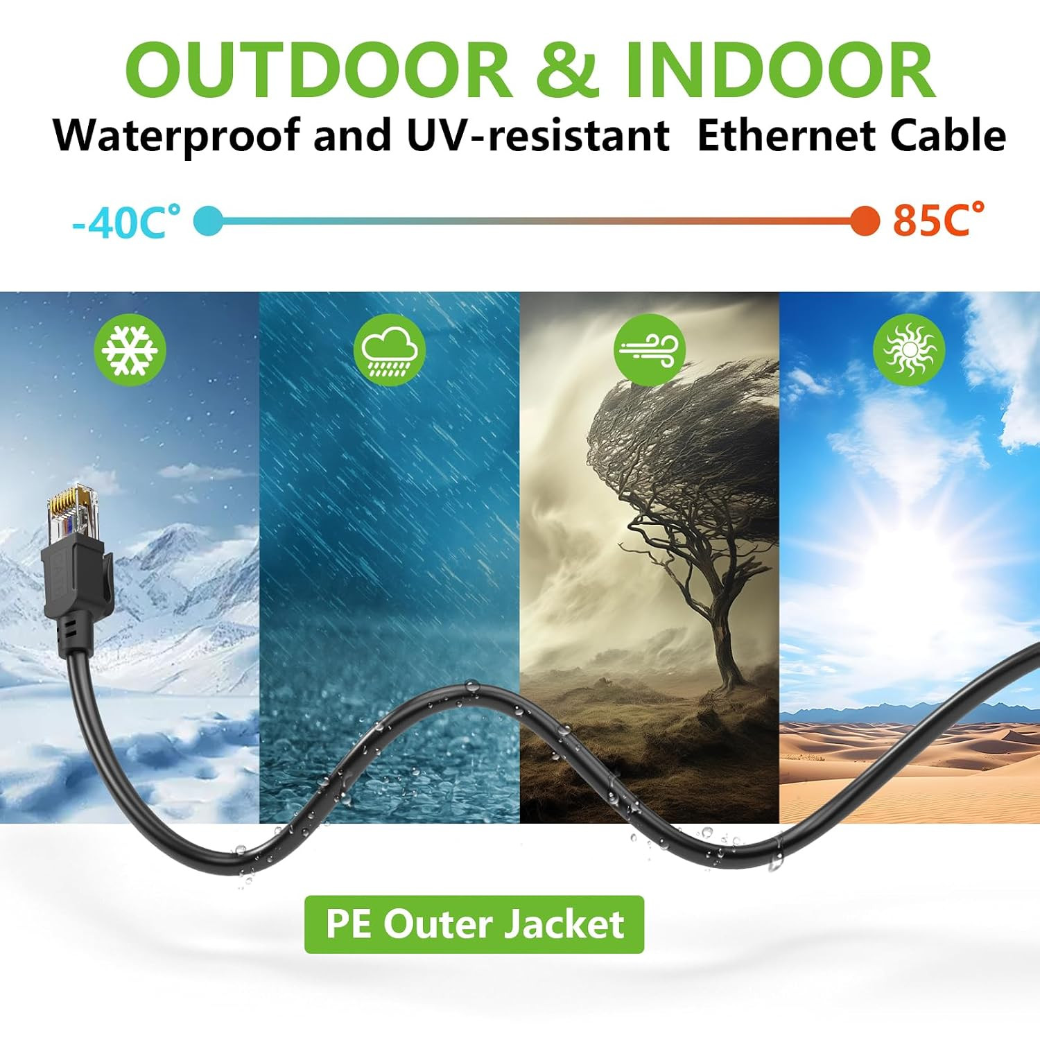Cat6 Ethernet Cable 200FT, Outdoor Direct Burial Cat 6 Cable 24AWG High