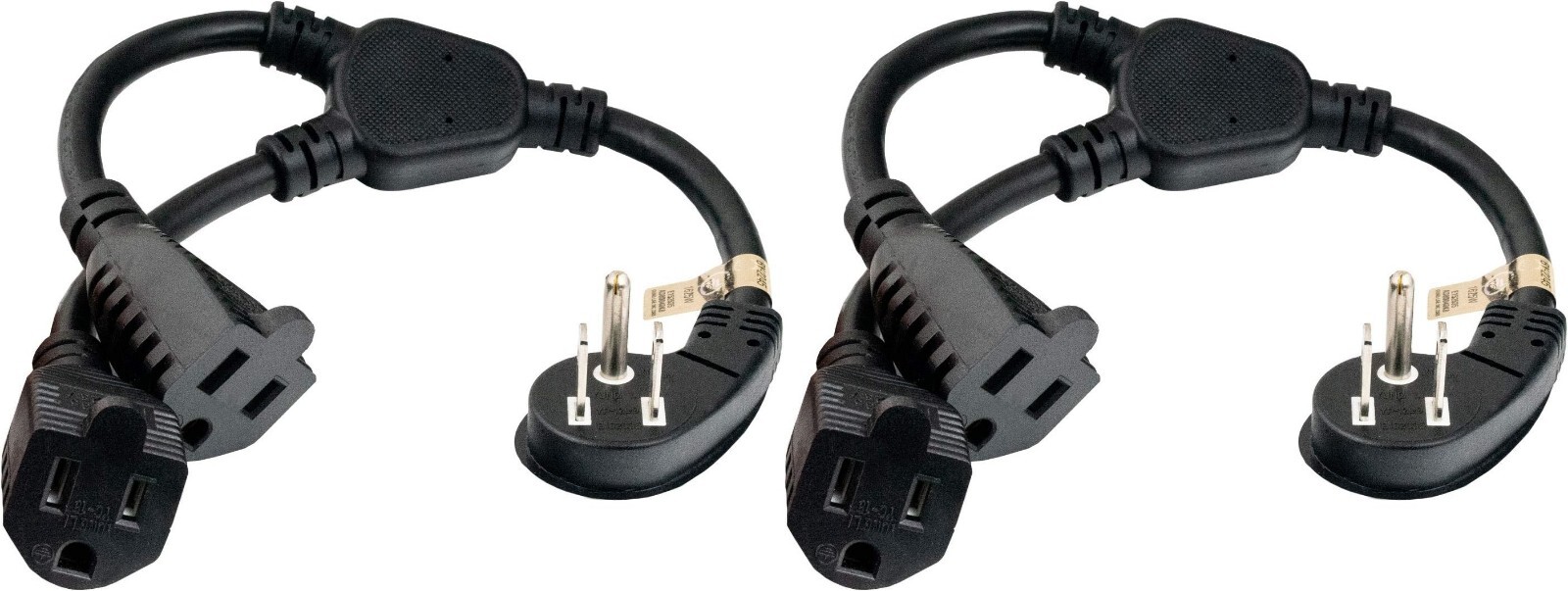 Lot of 2 Ultra Low Profile 14″ Power Extension Cord SPLITTER Cable 16 AWG