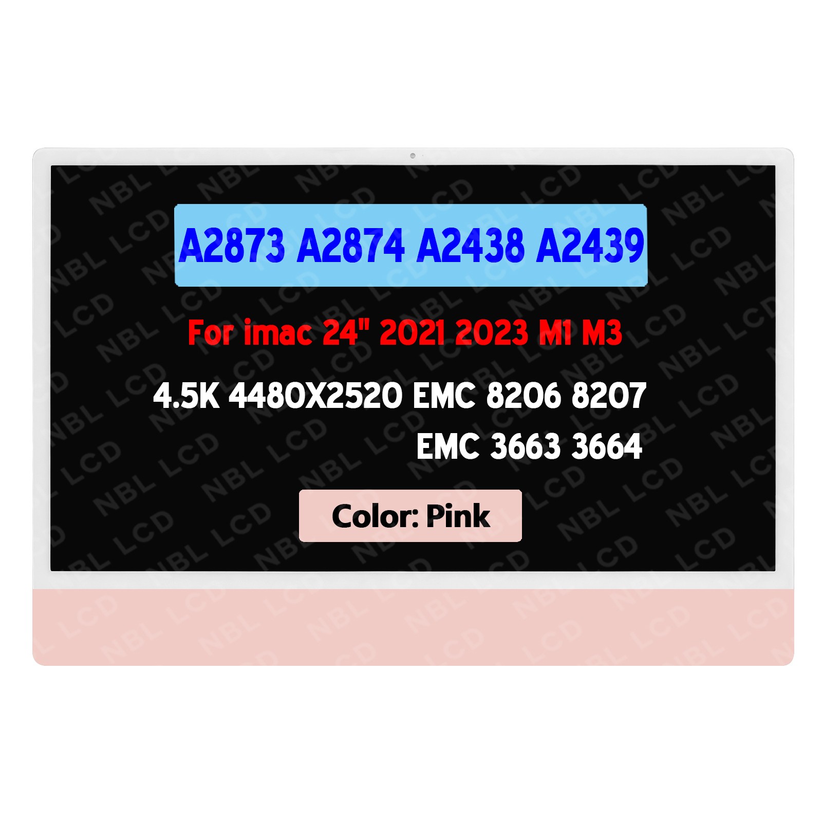 A2438 A2439 A2873 A2874 For iMac 24″ M1 M3 2021 2023 LCD Screen Assembly Pink