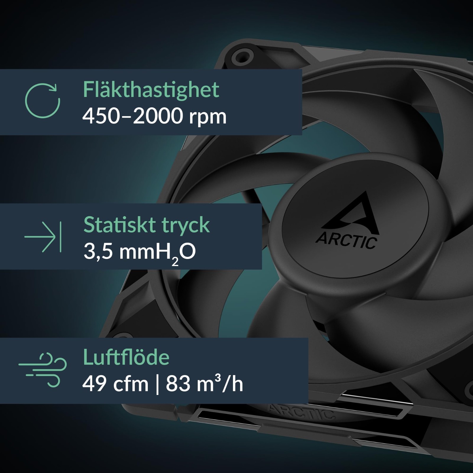 ARCTIC P12 Pro LN 120mm PWM Case Fan 5 Pack Low Noise 450-2000RPM Black