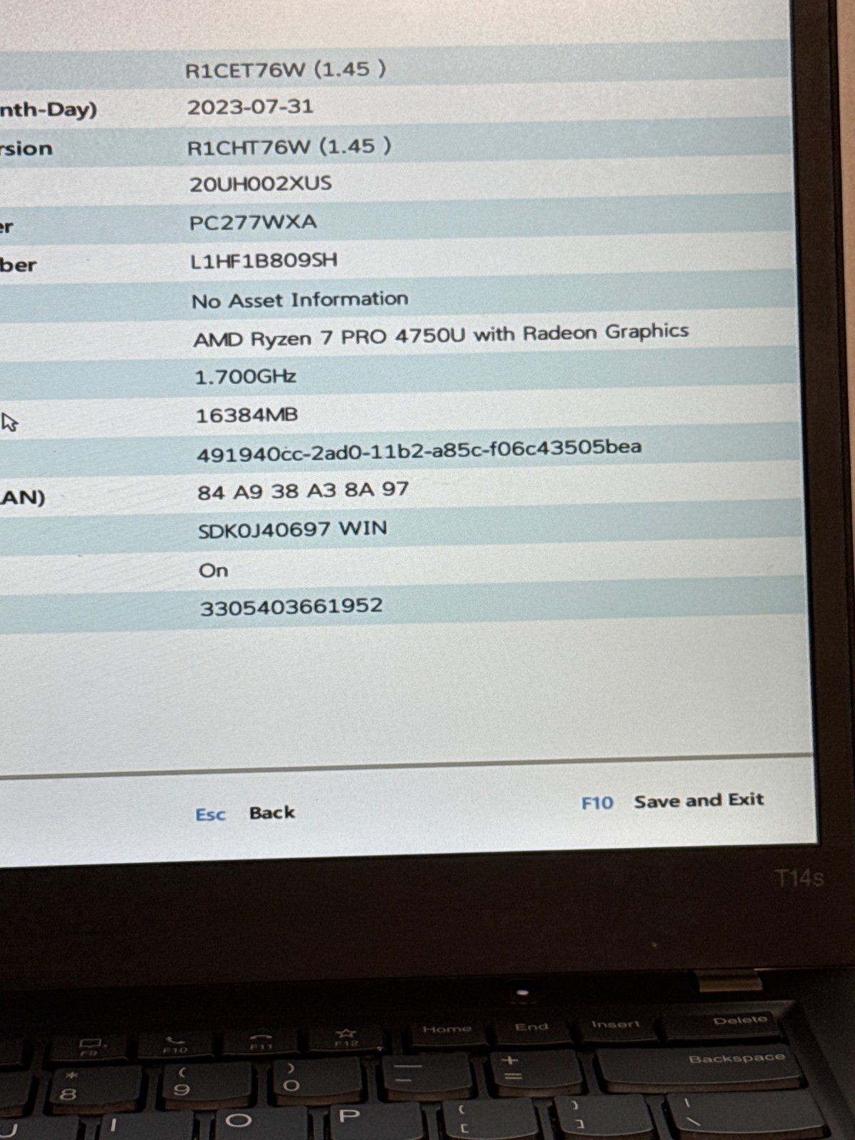 Lenovo ThinkPad T14 Gen 1 AMD Ryzen 7 PRO 4750U 16GB No Drive 14″ Bad Keyboard