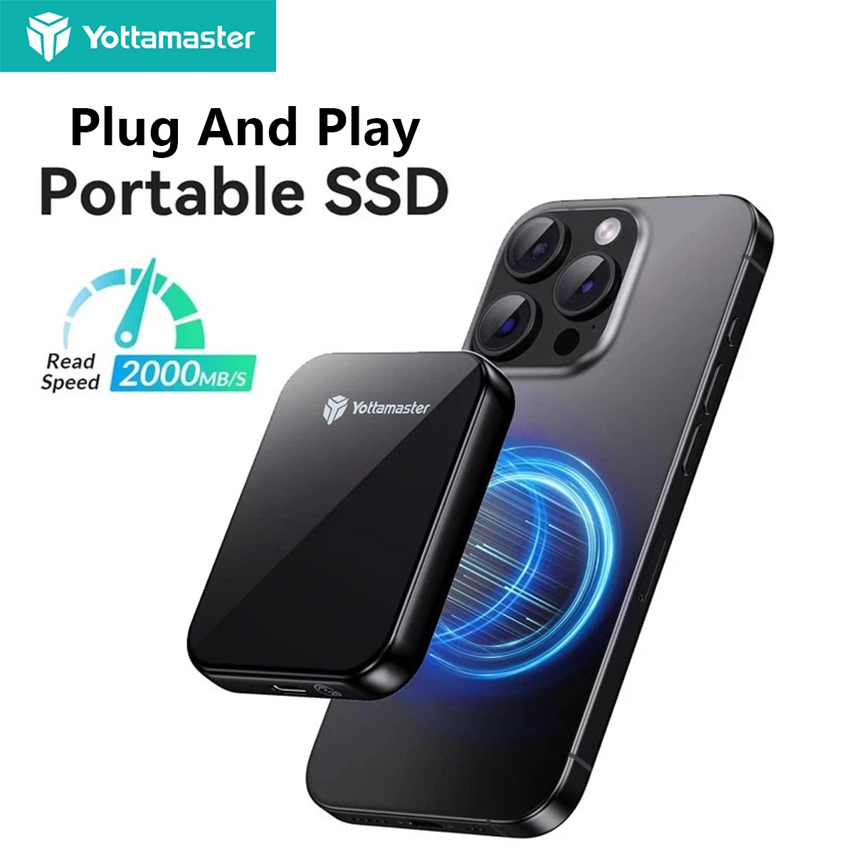 Portable Magnetic External SSD USB 3.2 Gen 2×2 Solid State Drive Up to 2000MB/s