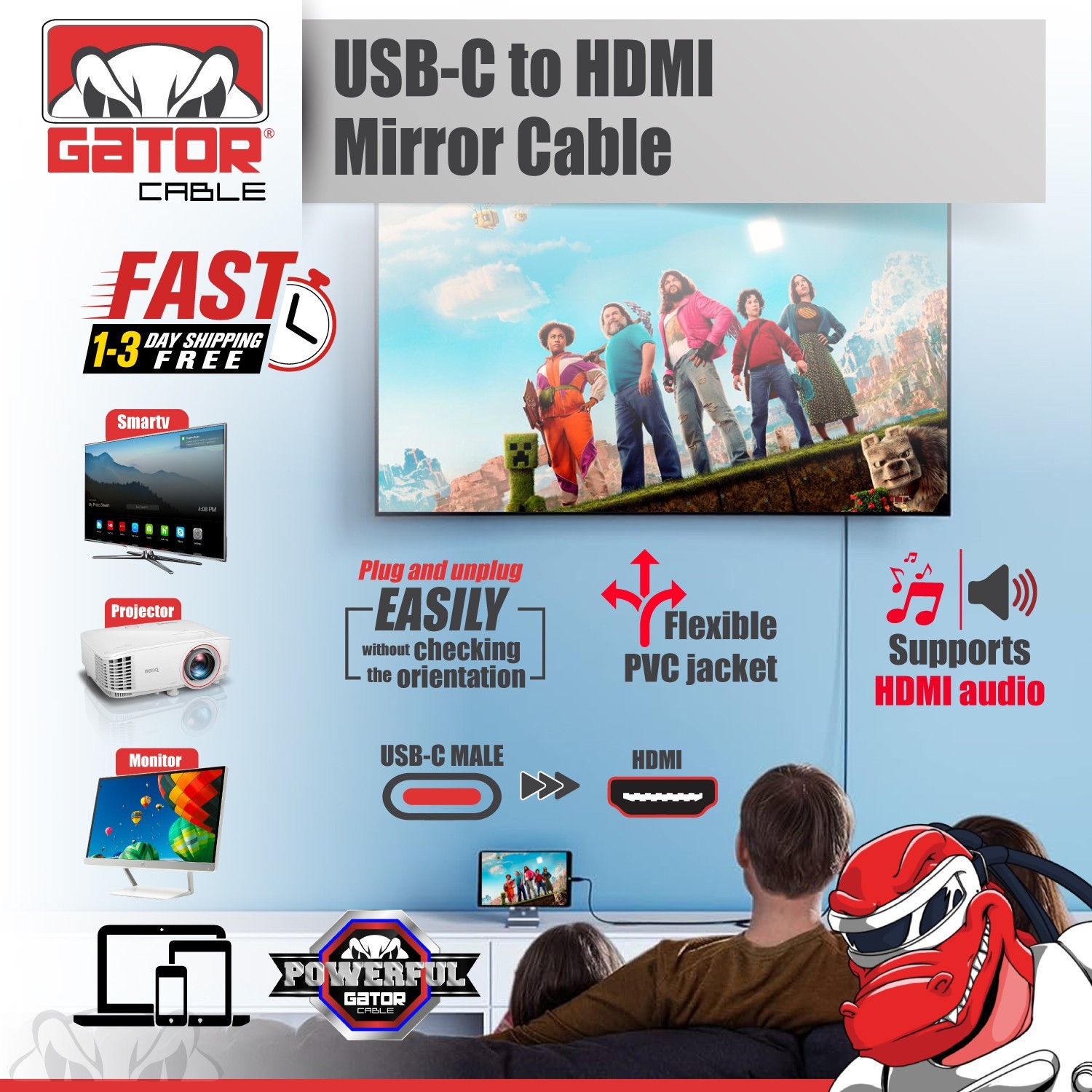 USB-C to HDMI Mirror Cable Adapter 4K HDTV For iPhone 15 16 Pro Max Plus Samsung