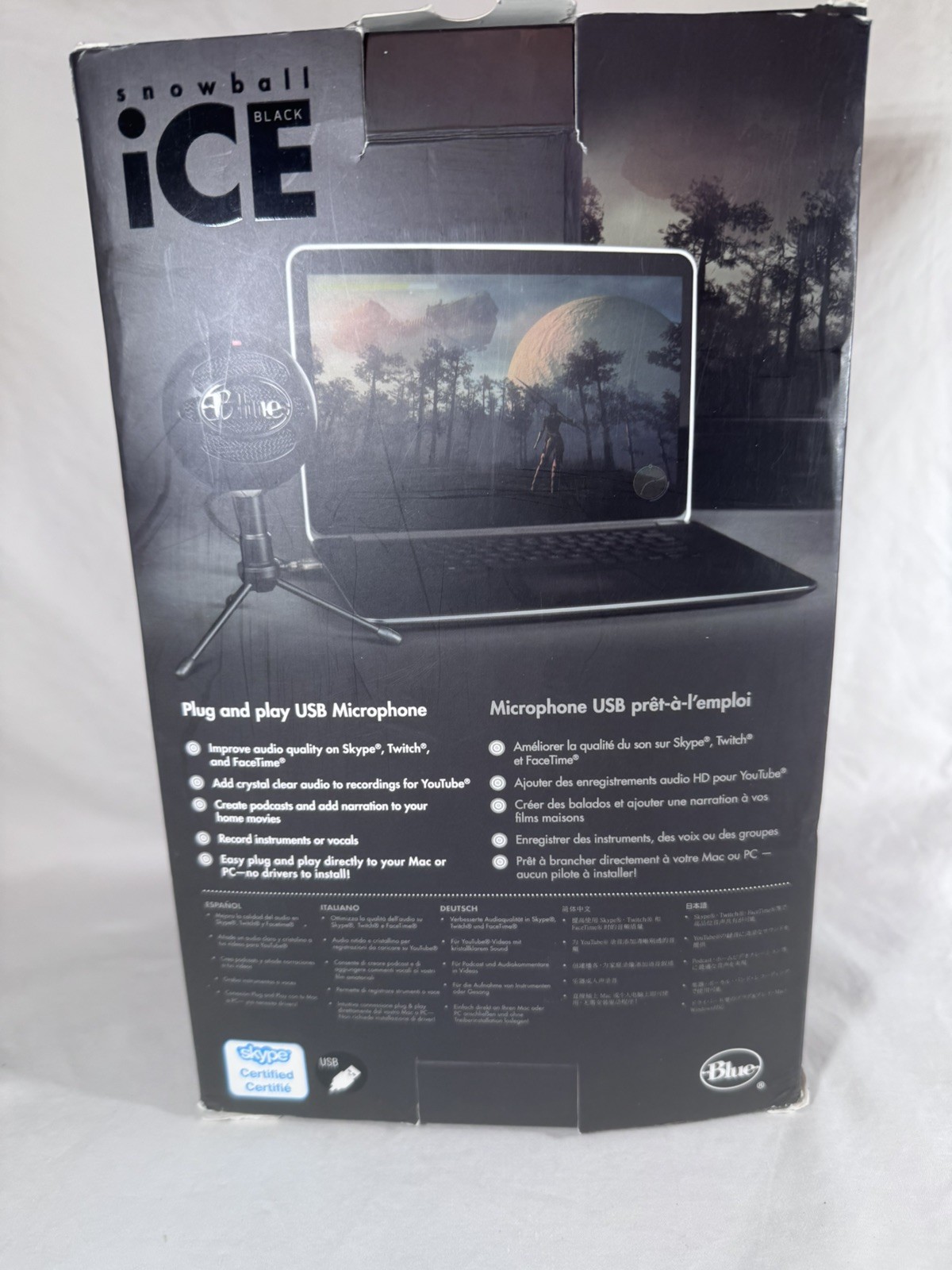 Blue USB Microphone Black Plug and Play open box never used