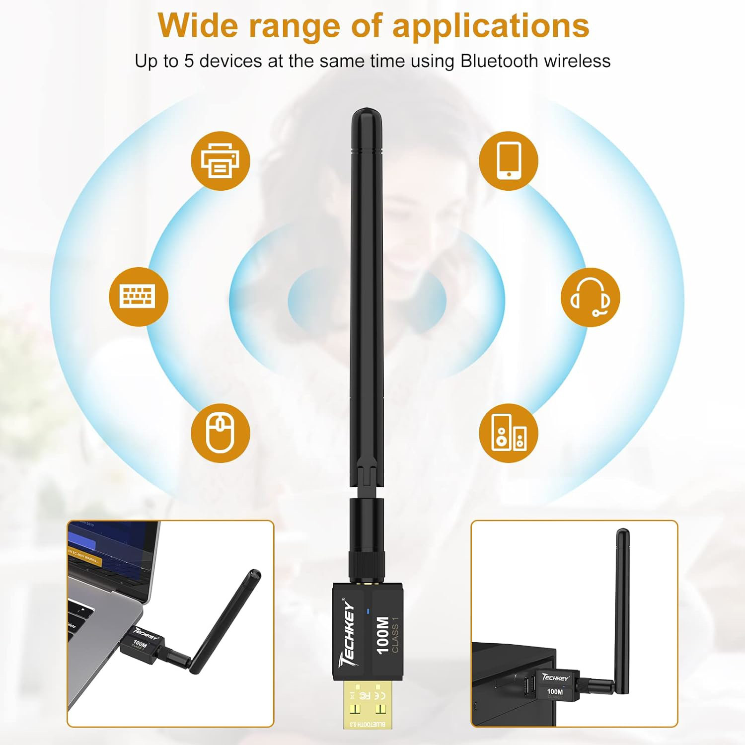 Long Range USB Bluetooth 5.3 Adapter for Desktop PC – 328FT Wireless Transfer –